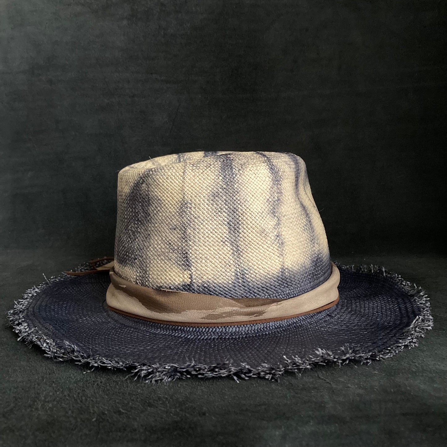 Navy old pattern dyeing panama hat