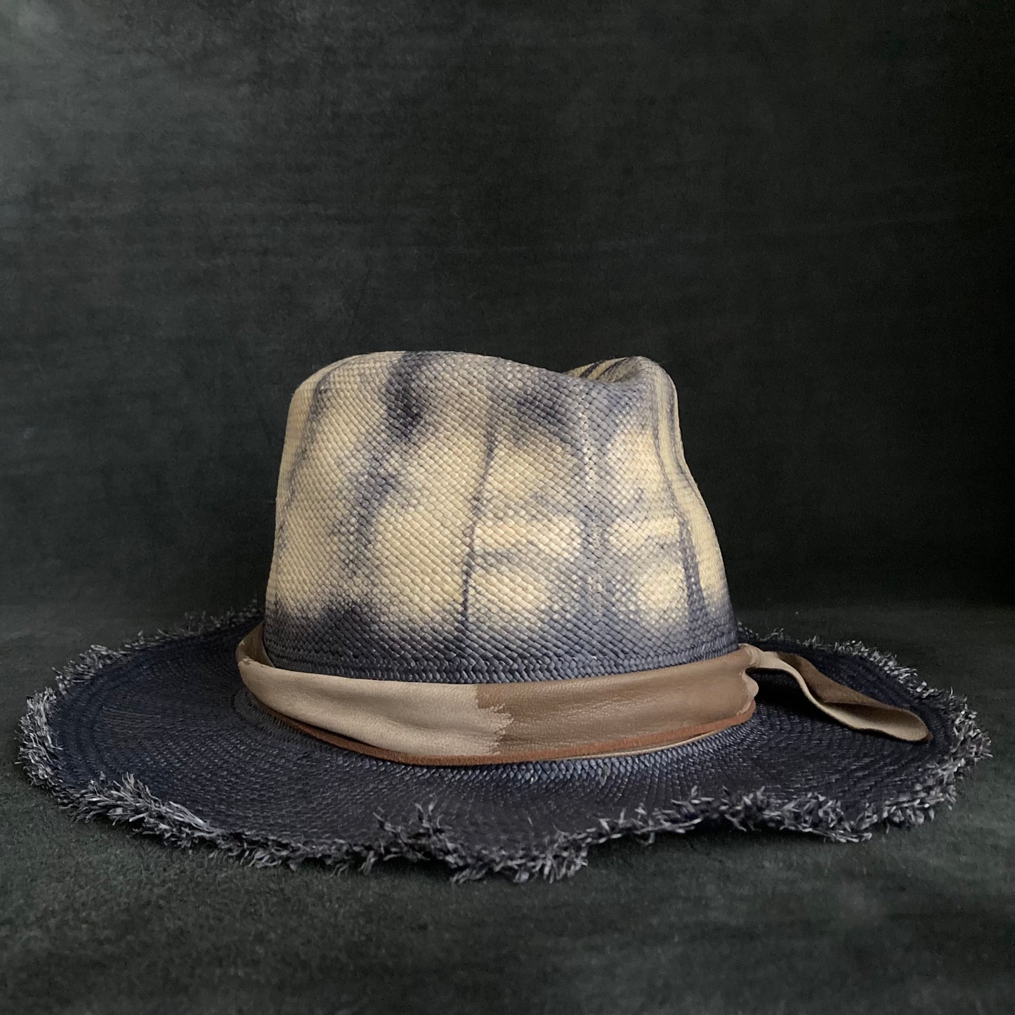 Navy old pattern dyeing panama hat