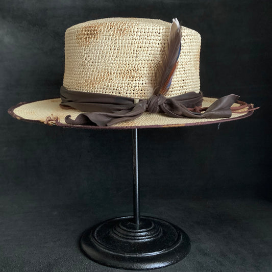 Circle burnt flat panama hat