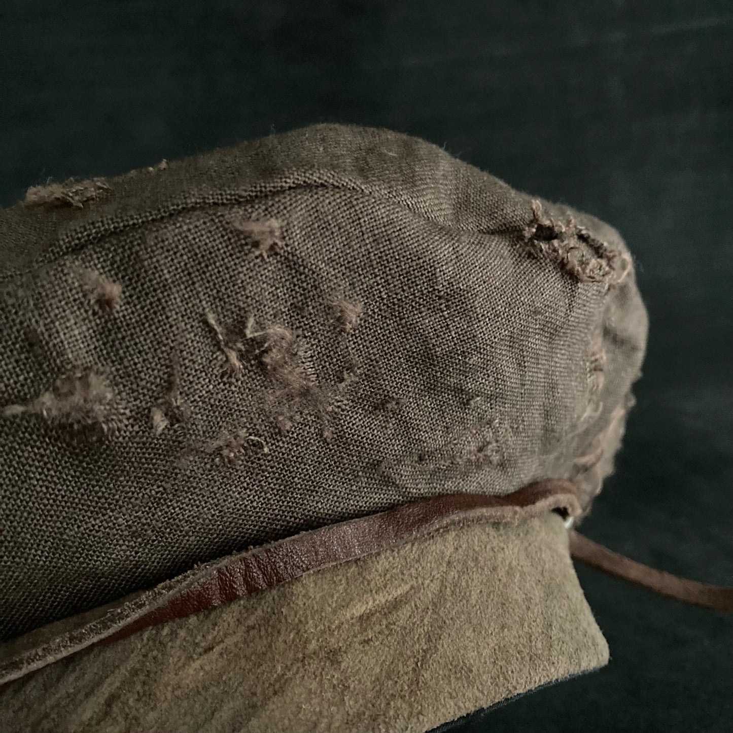 Brown  linen leather strap beret