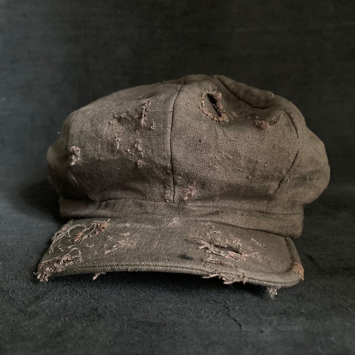 Brown khaki linen damage  casquette(brim core)