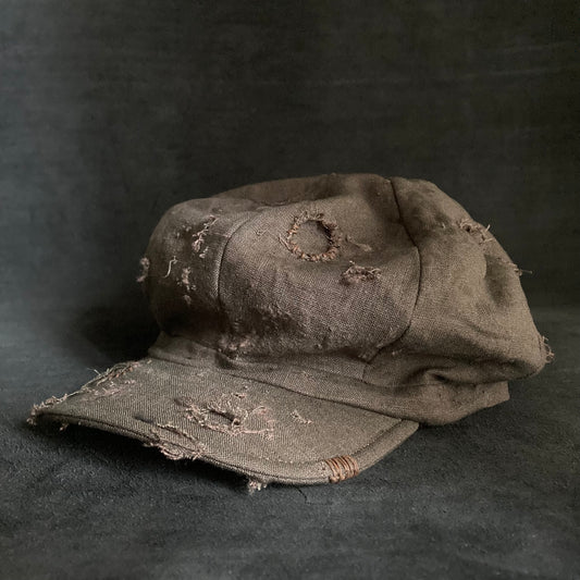 Brown khaki linen damage  casquette(brim core)