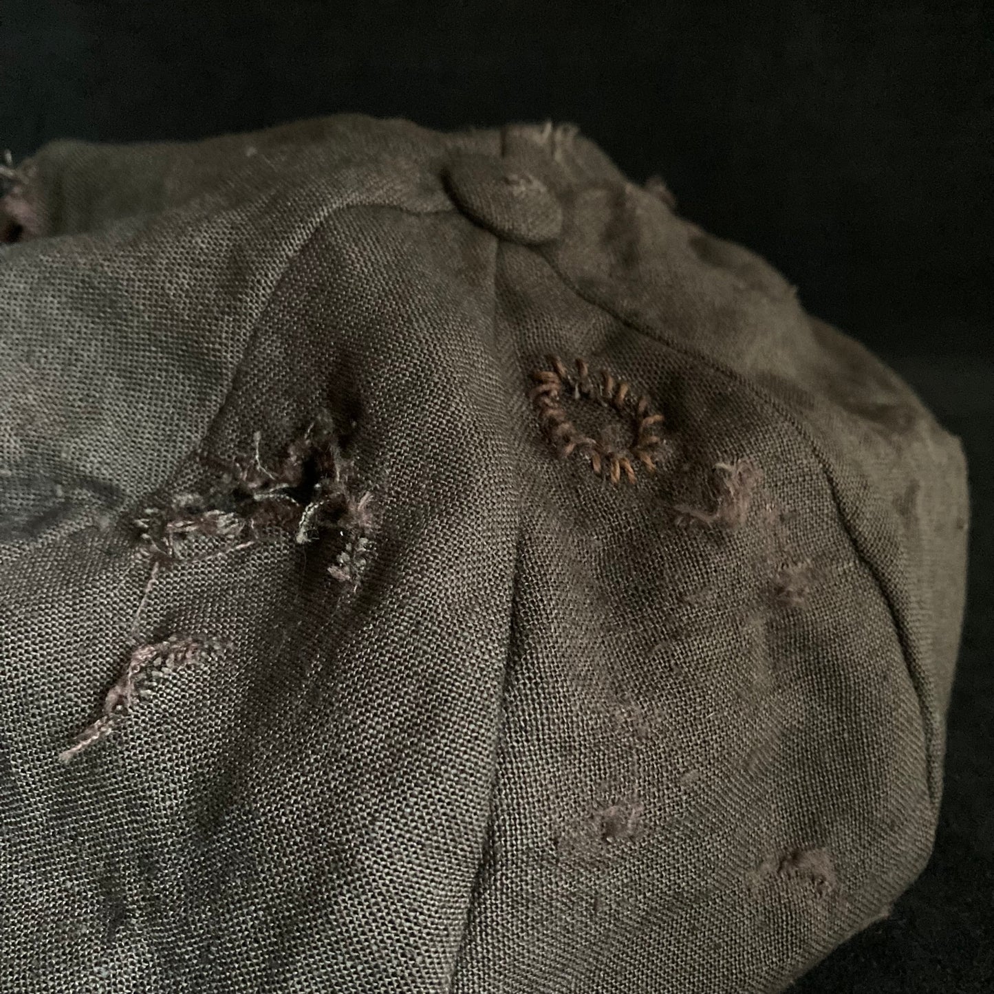 Brown khaki linen damage  casquette(brim core)