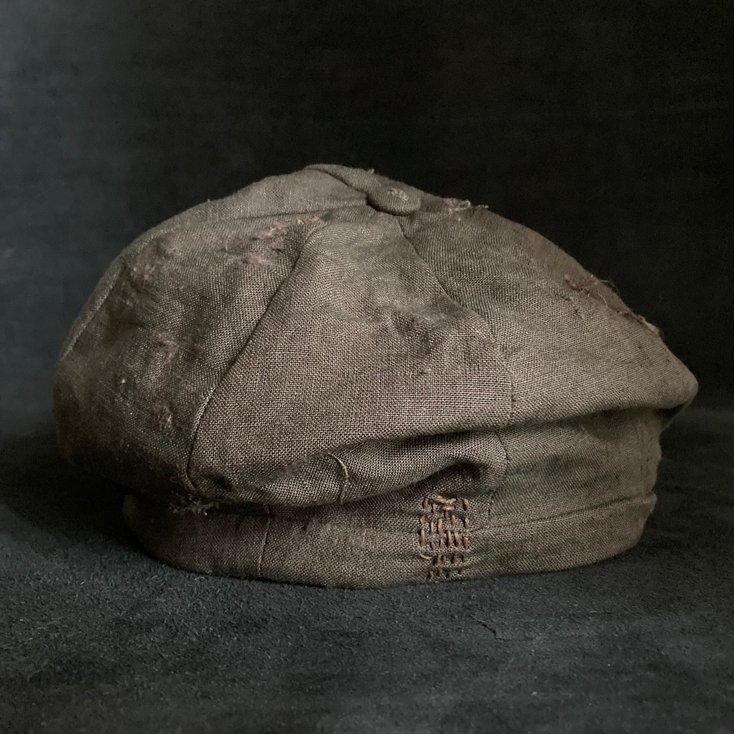 Brown khaki linen damage  casquette(brim core)