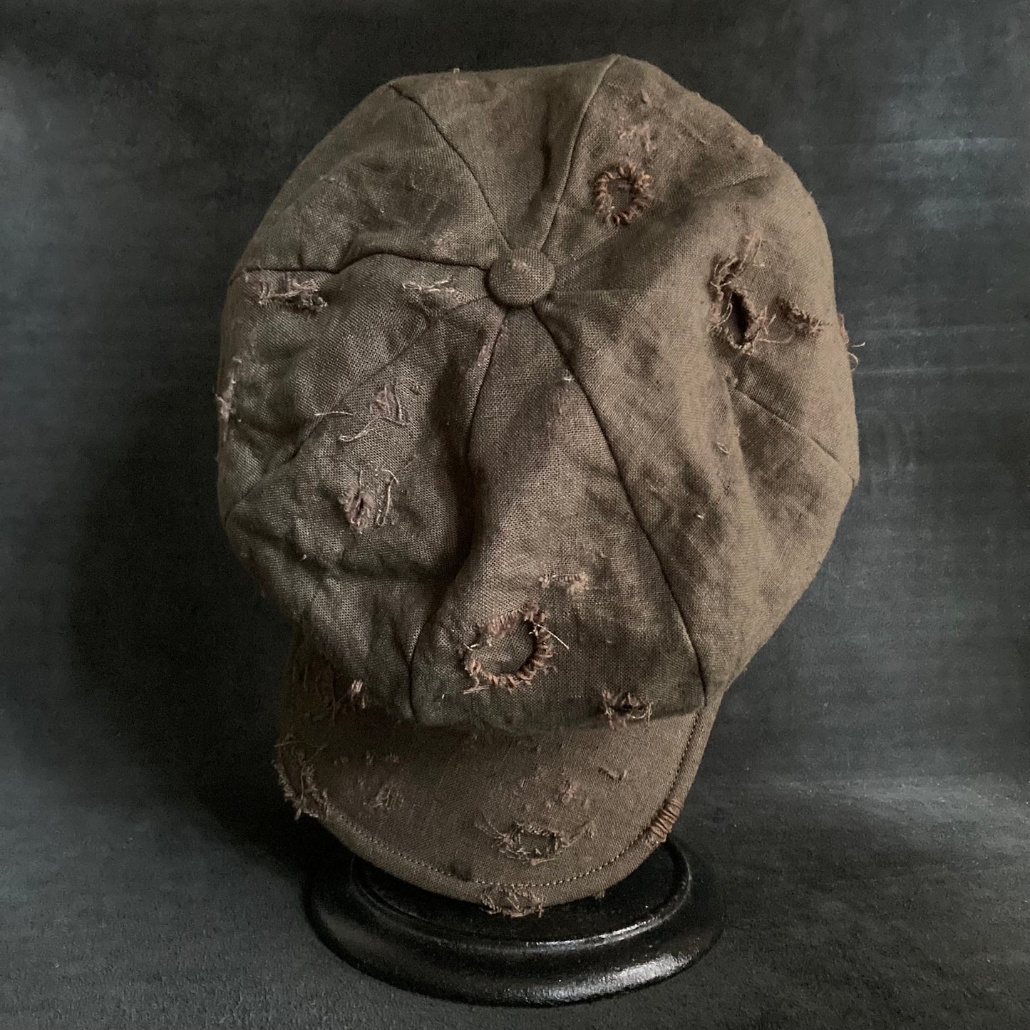 Brown khaki linen damage  casquette(brim core)