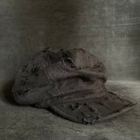 Black linen damage  casquette(brim core)