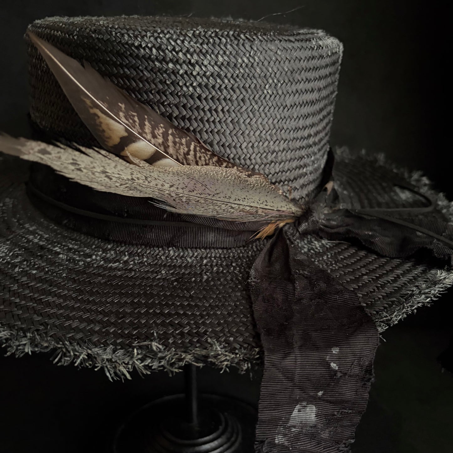 Night bird black flat panama hat