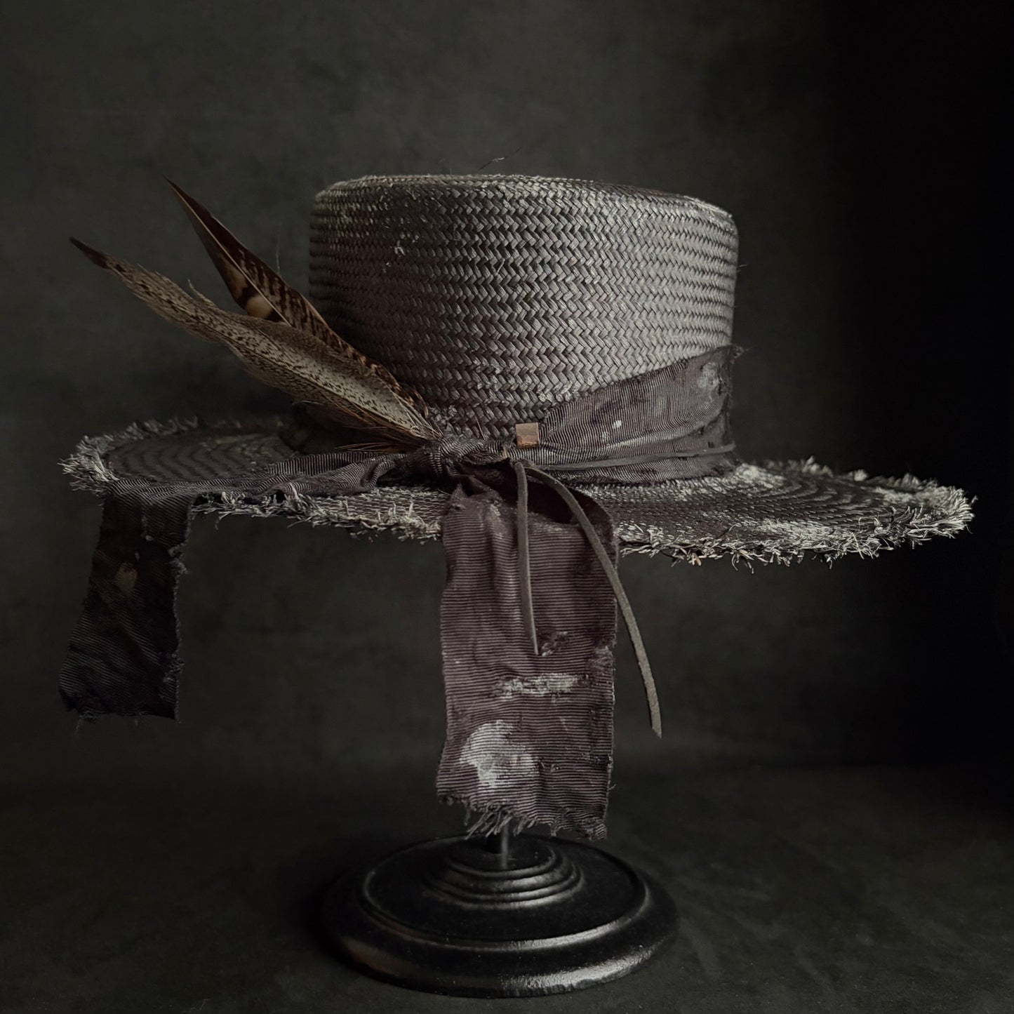 Night bird black flat panama hat