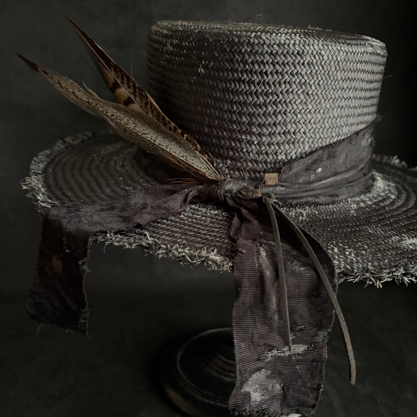 Night bird black flat panama hat