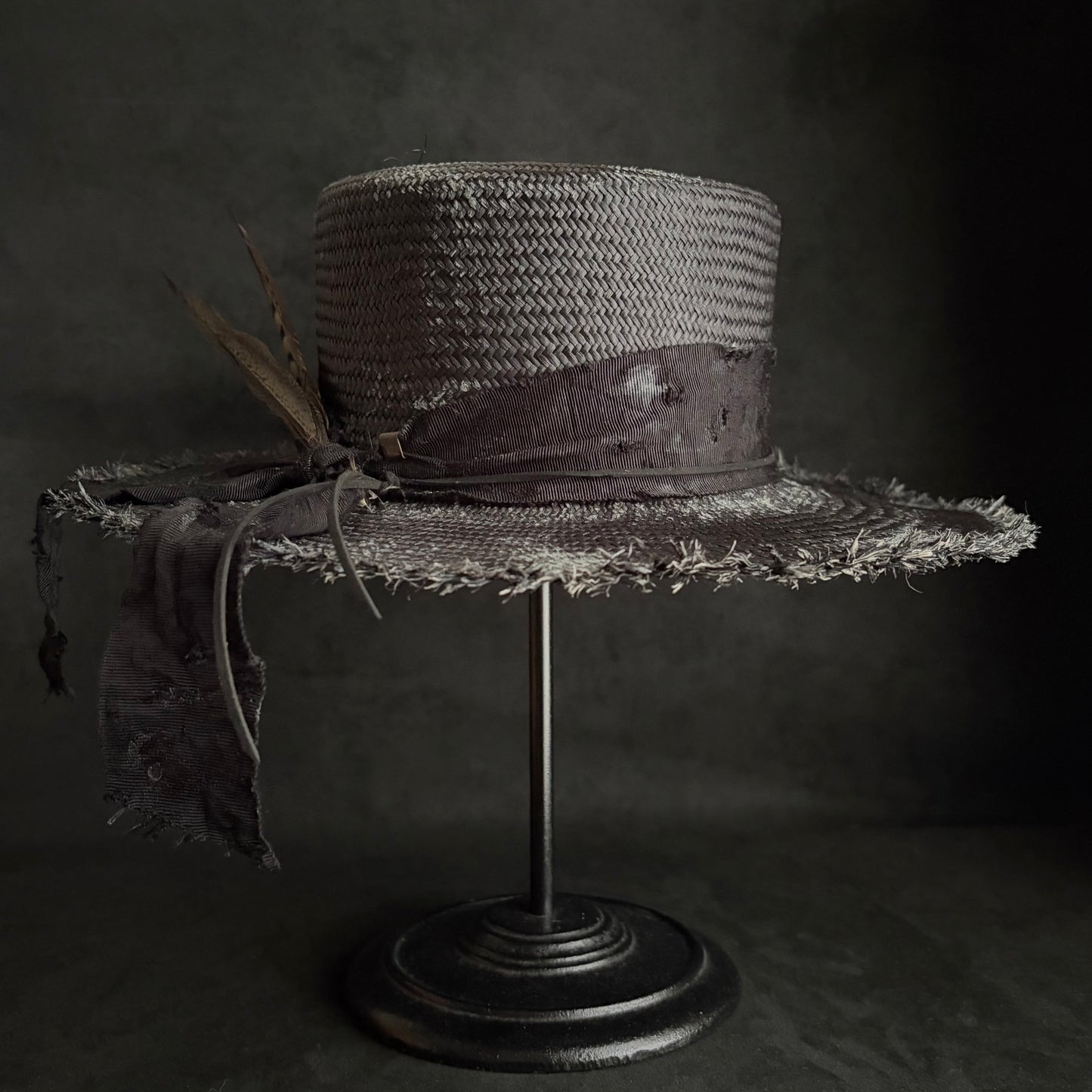 Night bird black flat panama hat