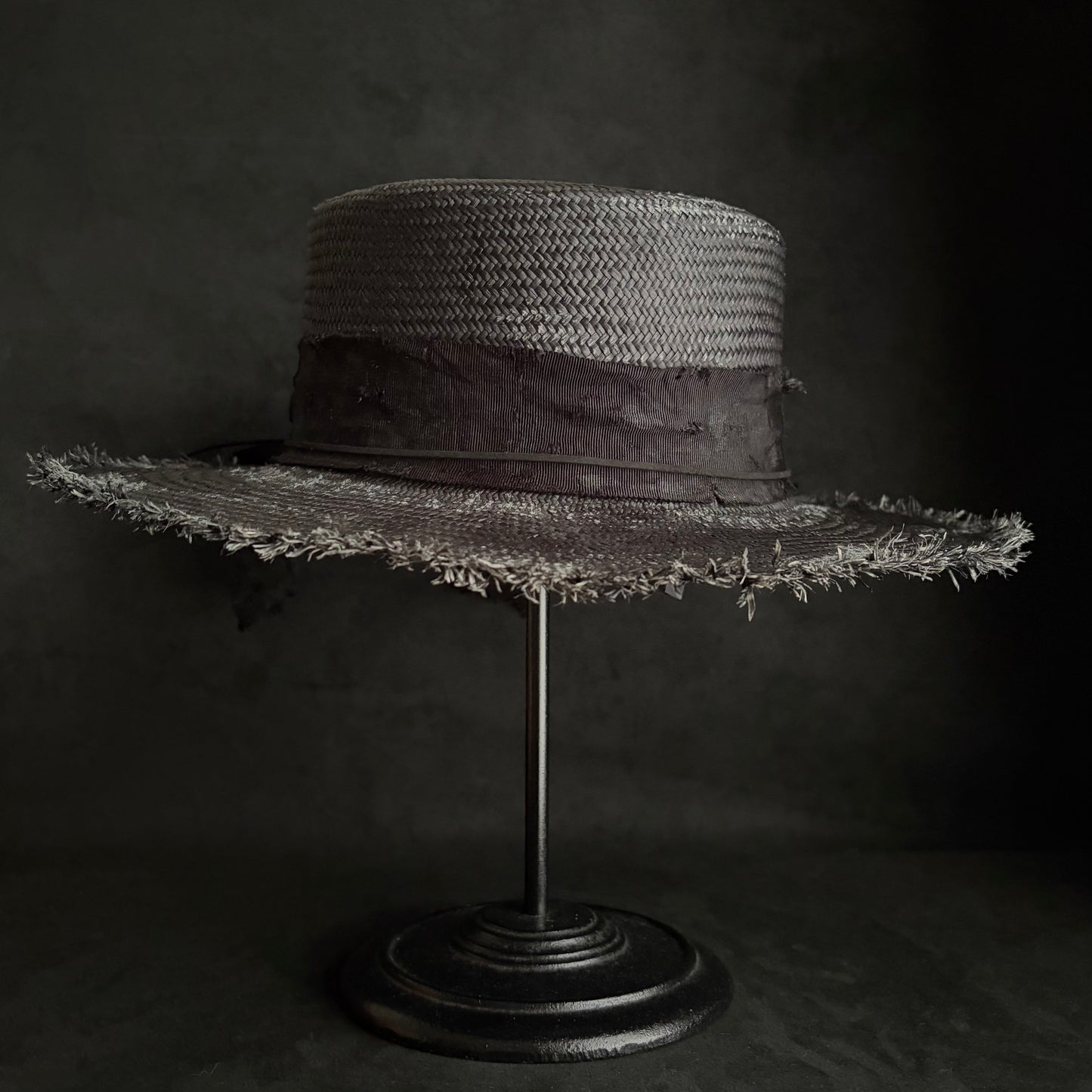 Night bird black flat panama hat