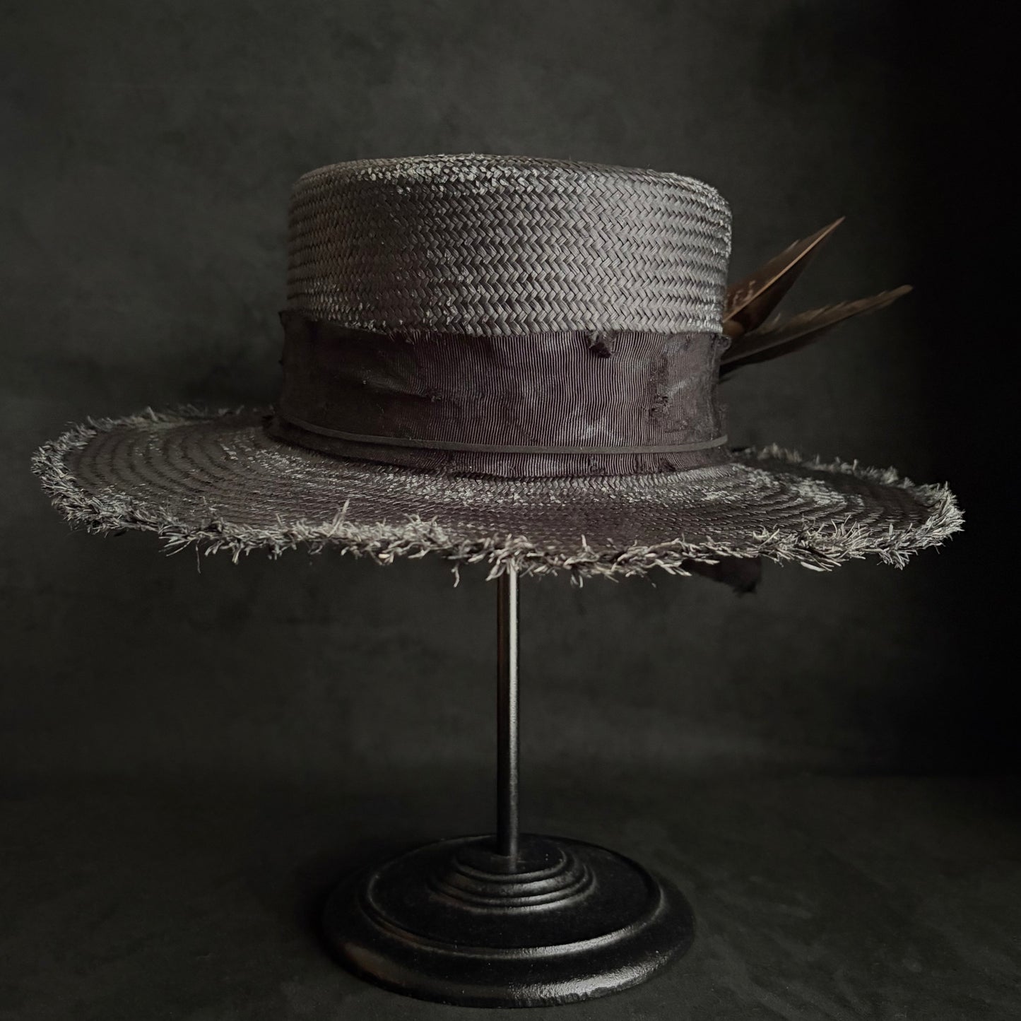 Night bird black flat panama hat