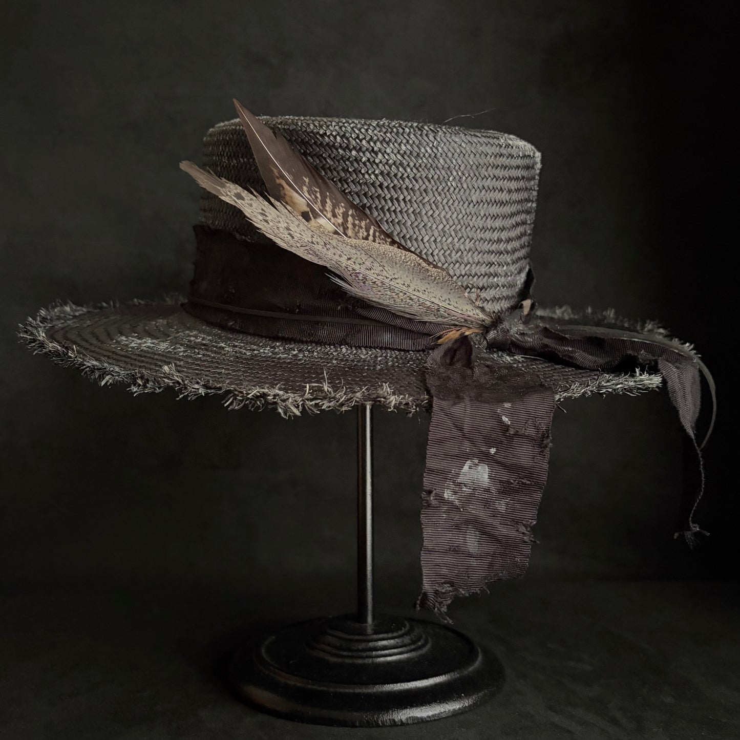 Night bird black flat panama hat