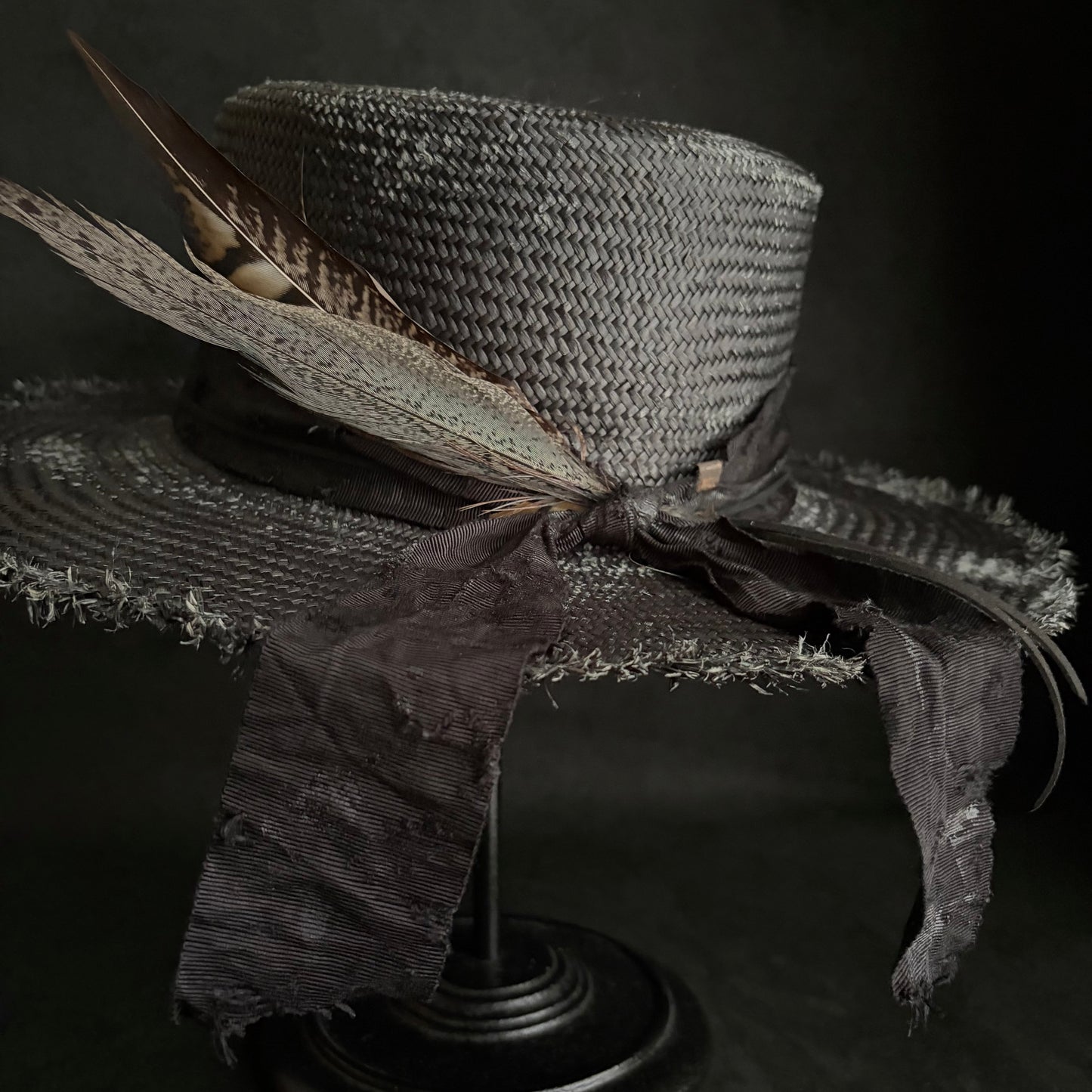 Night bird black flat panama hat