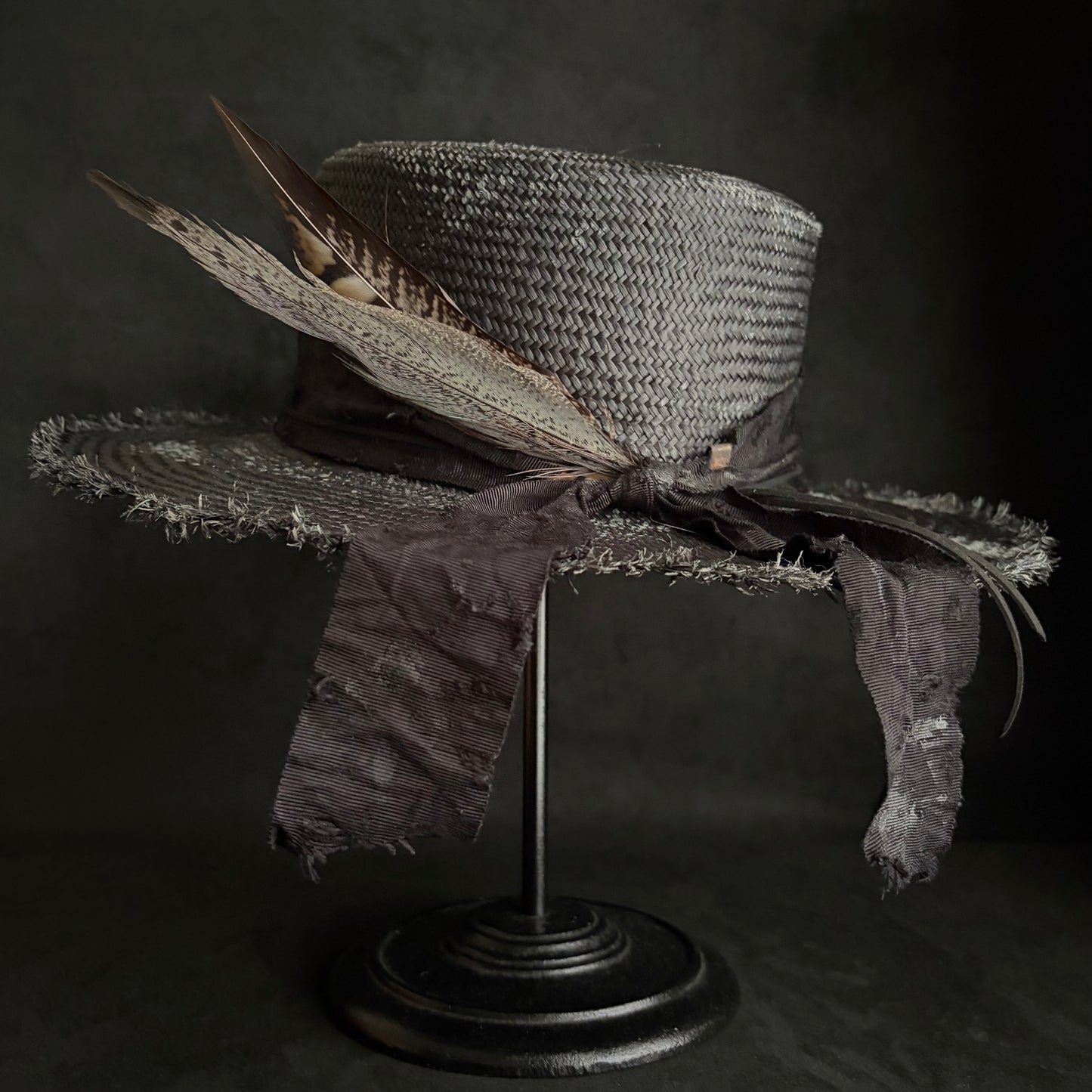 Night bird black flat panama hat
