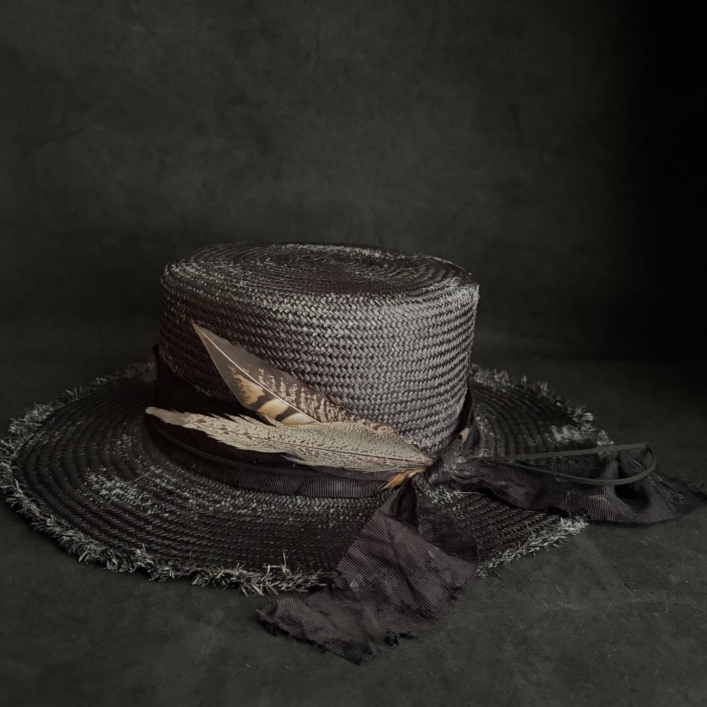 Night bird black flat panama hat