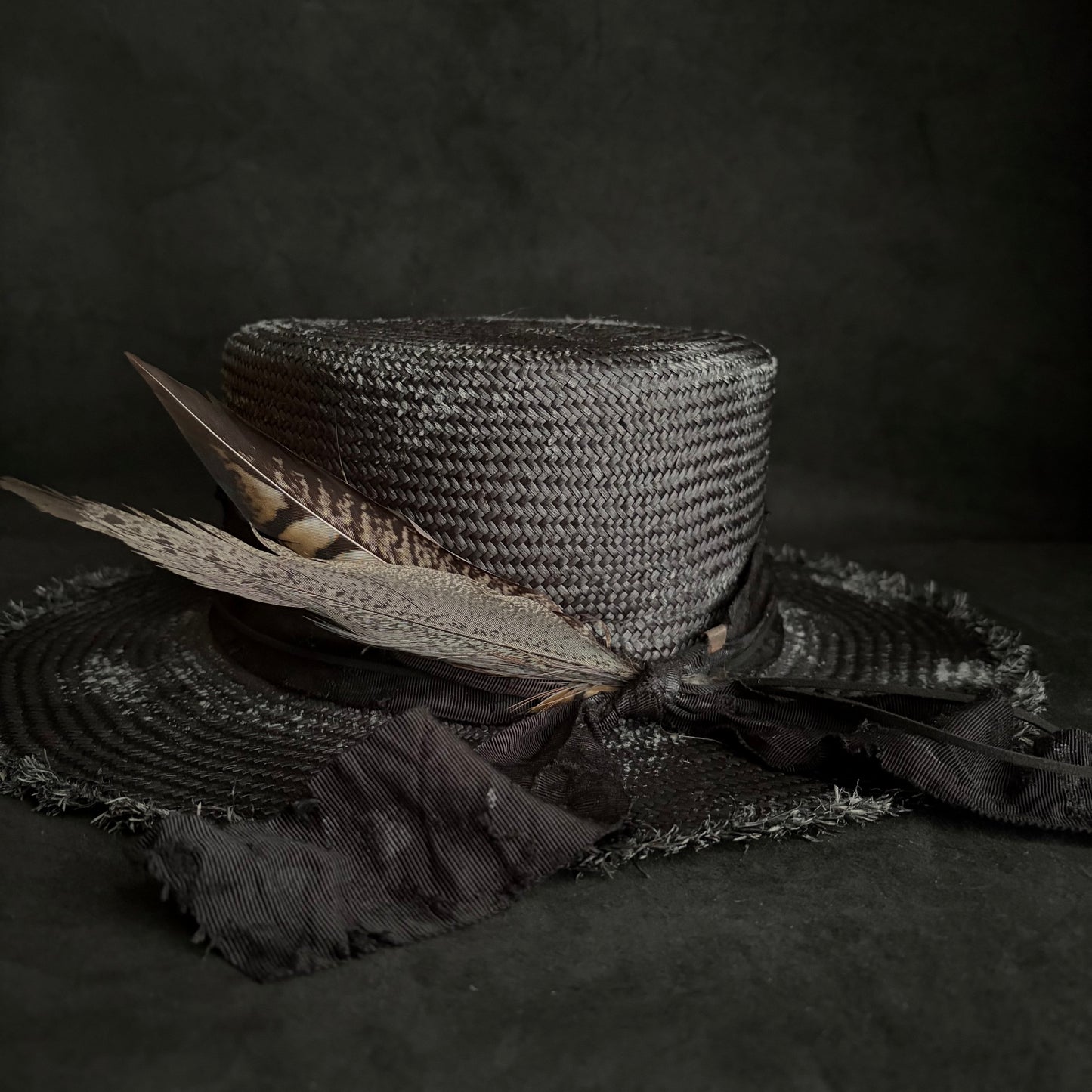 Night bird black flat panama hat