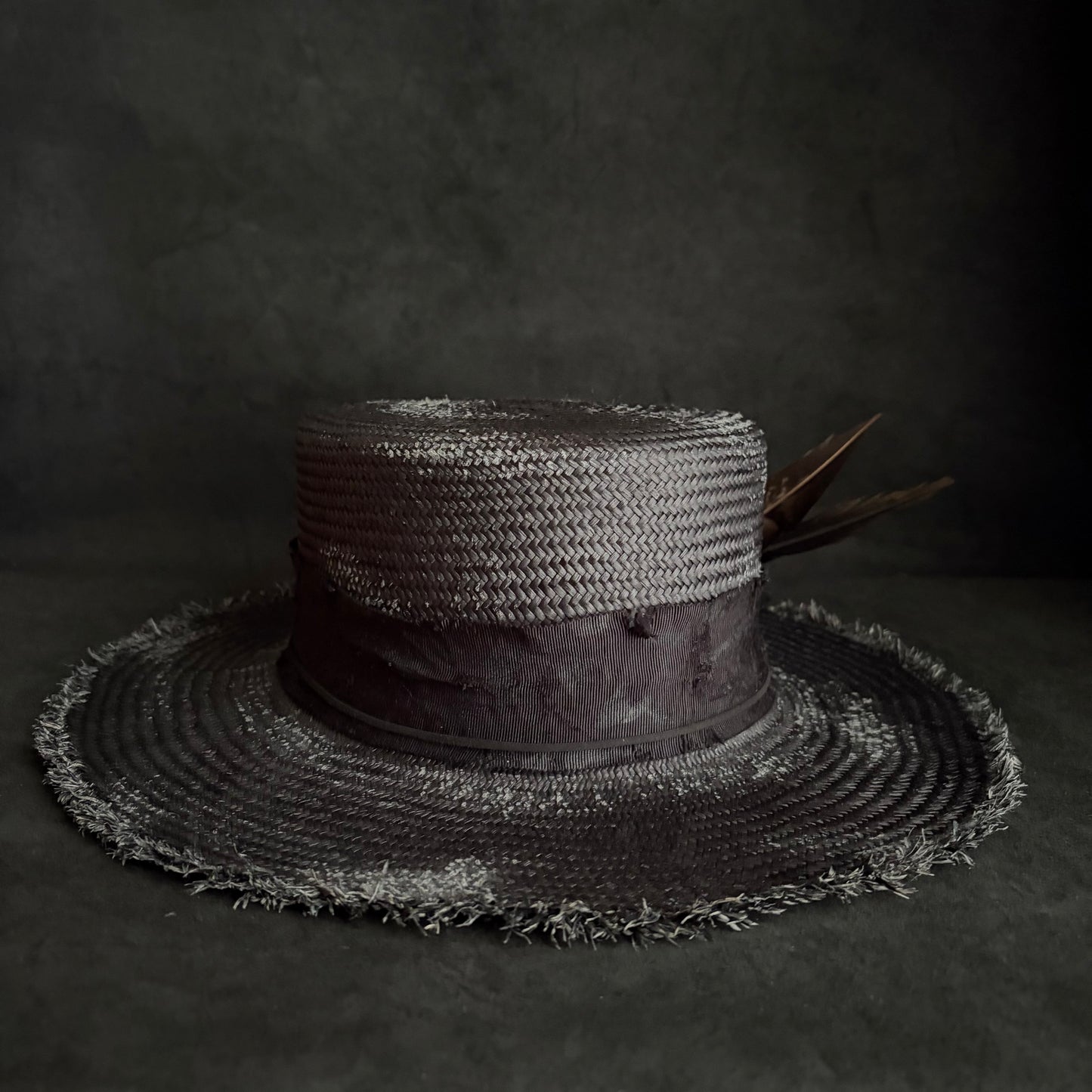 Night bird black flat panama hat