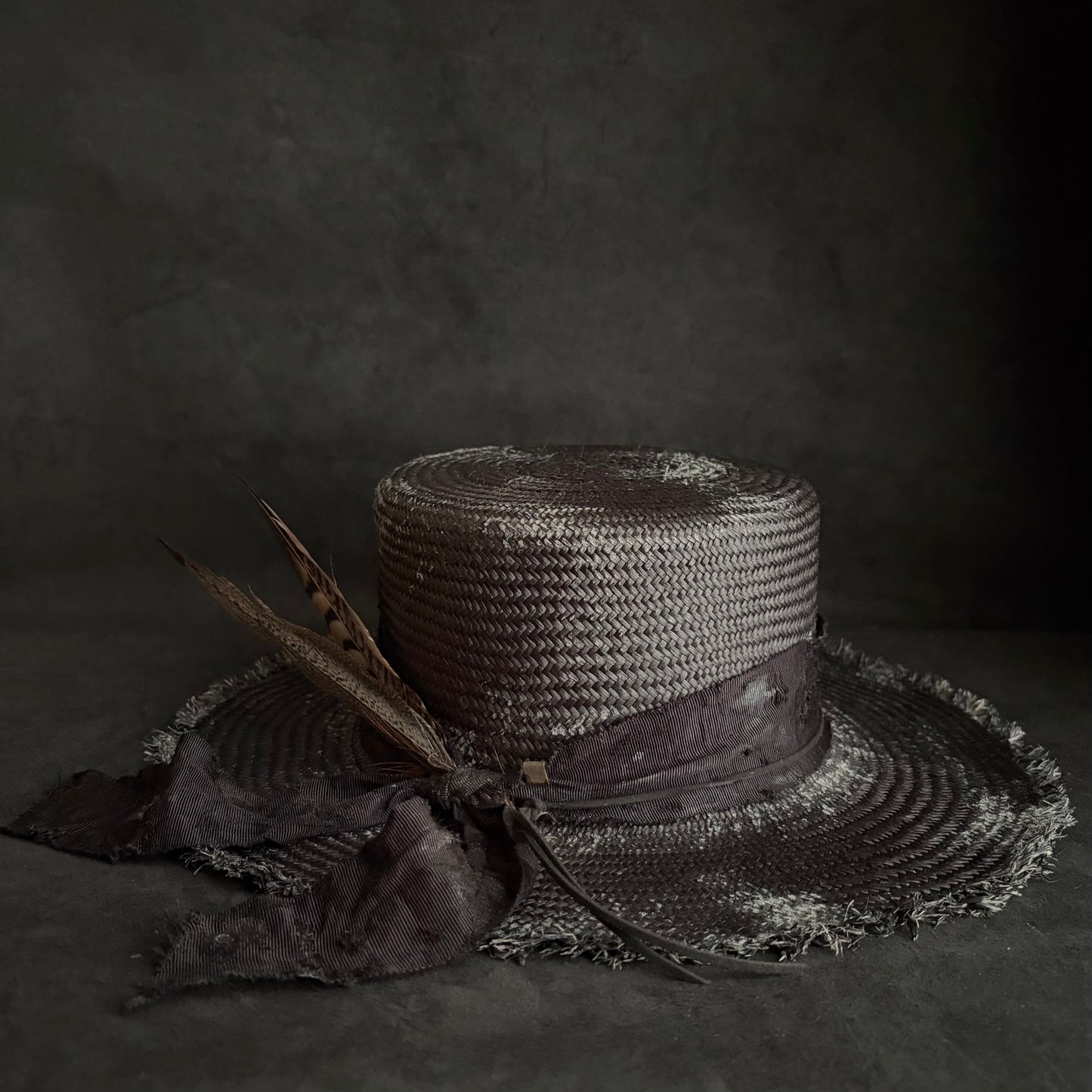 Night bird black flat panama hat