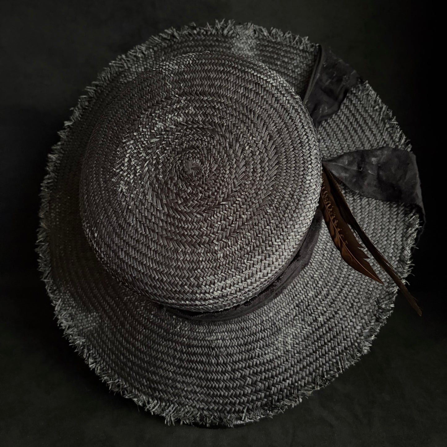 Night bird black flat panama hat
