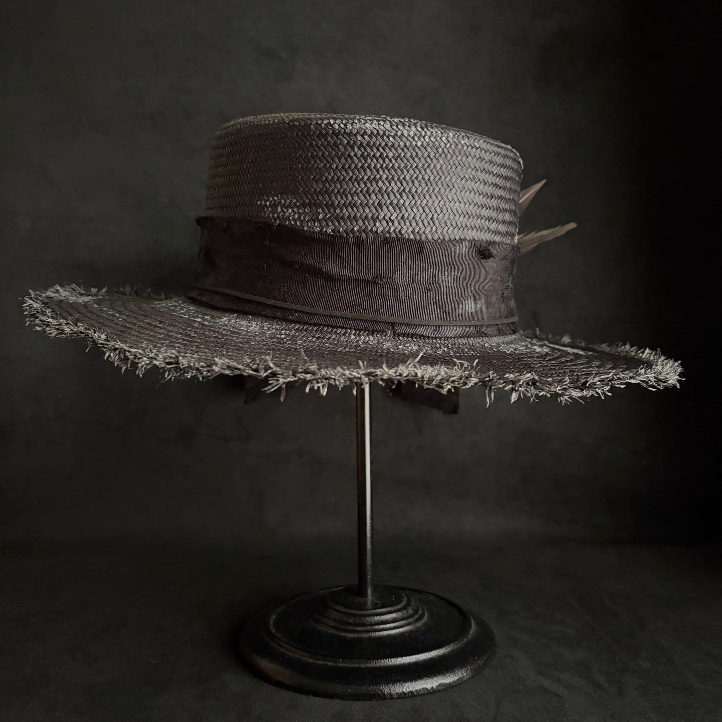 Night bird black flat panama hat