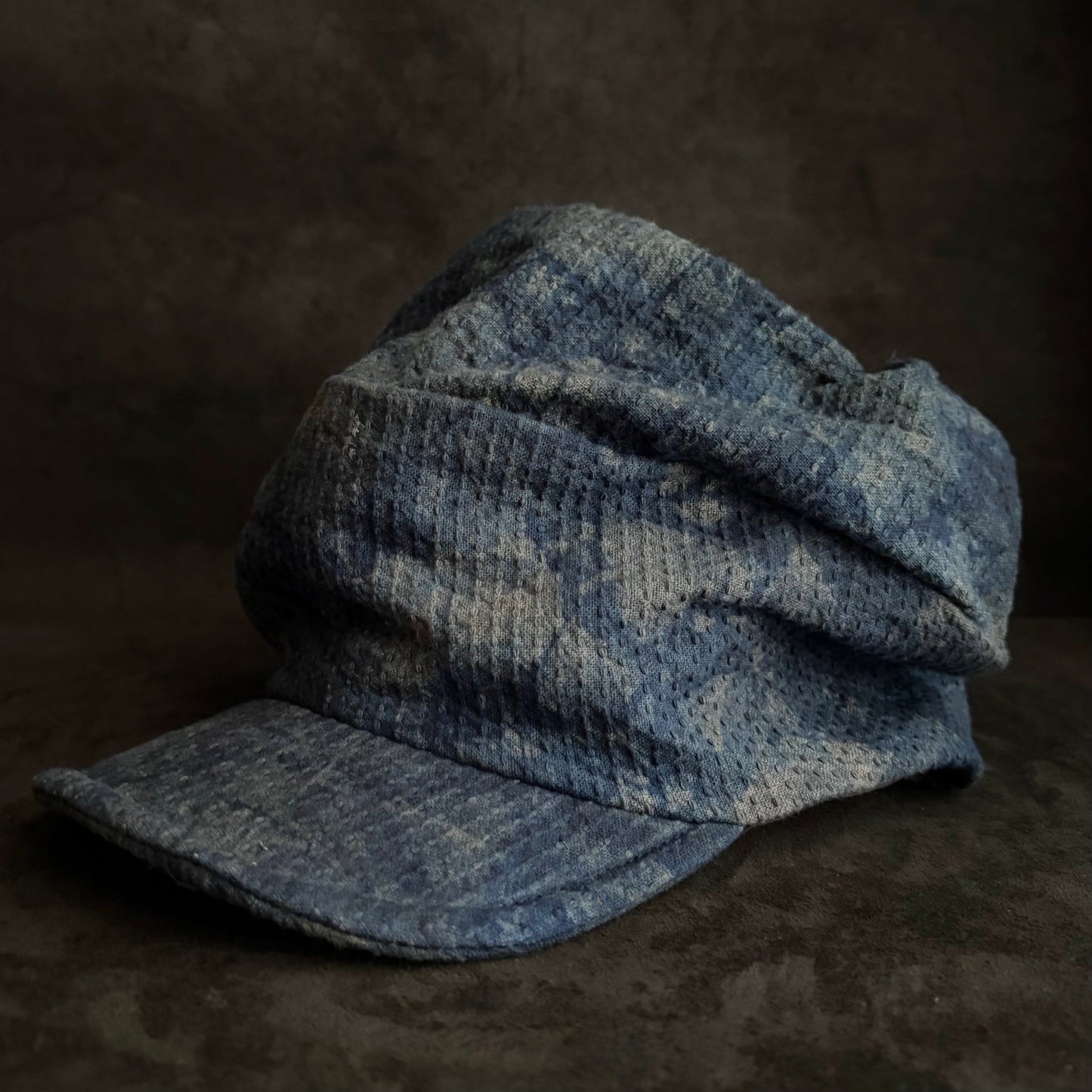 Unevenness dark indigo sashiko turn cap