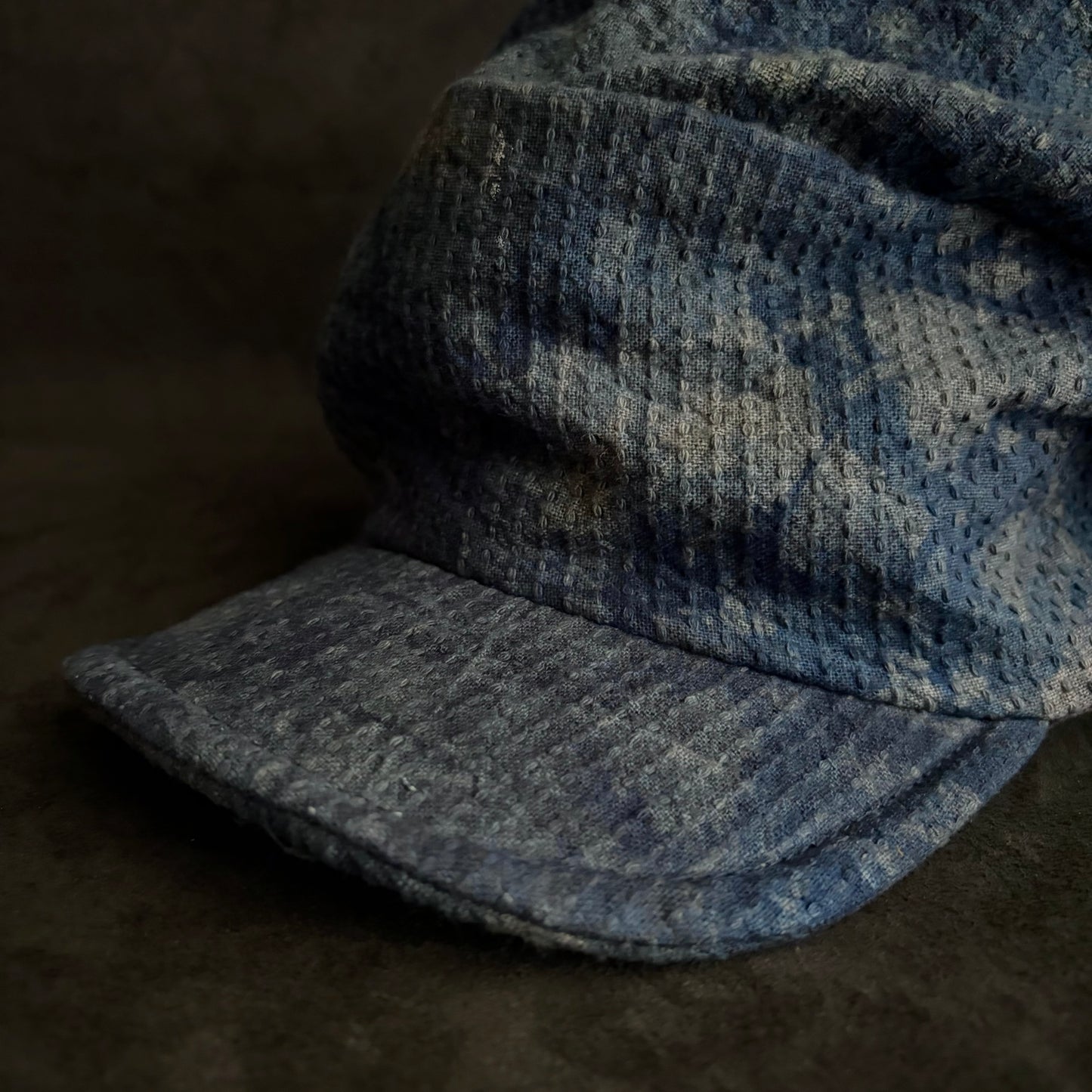 Unevenness dark indigo sashiko turn cap