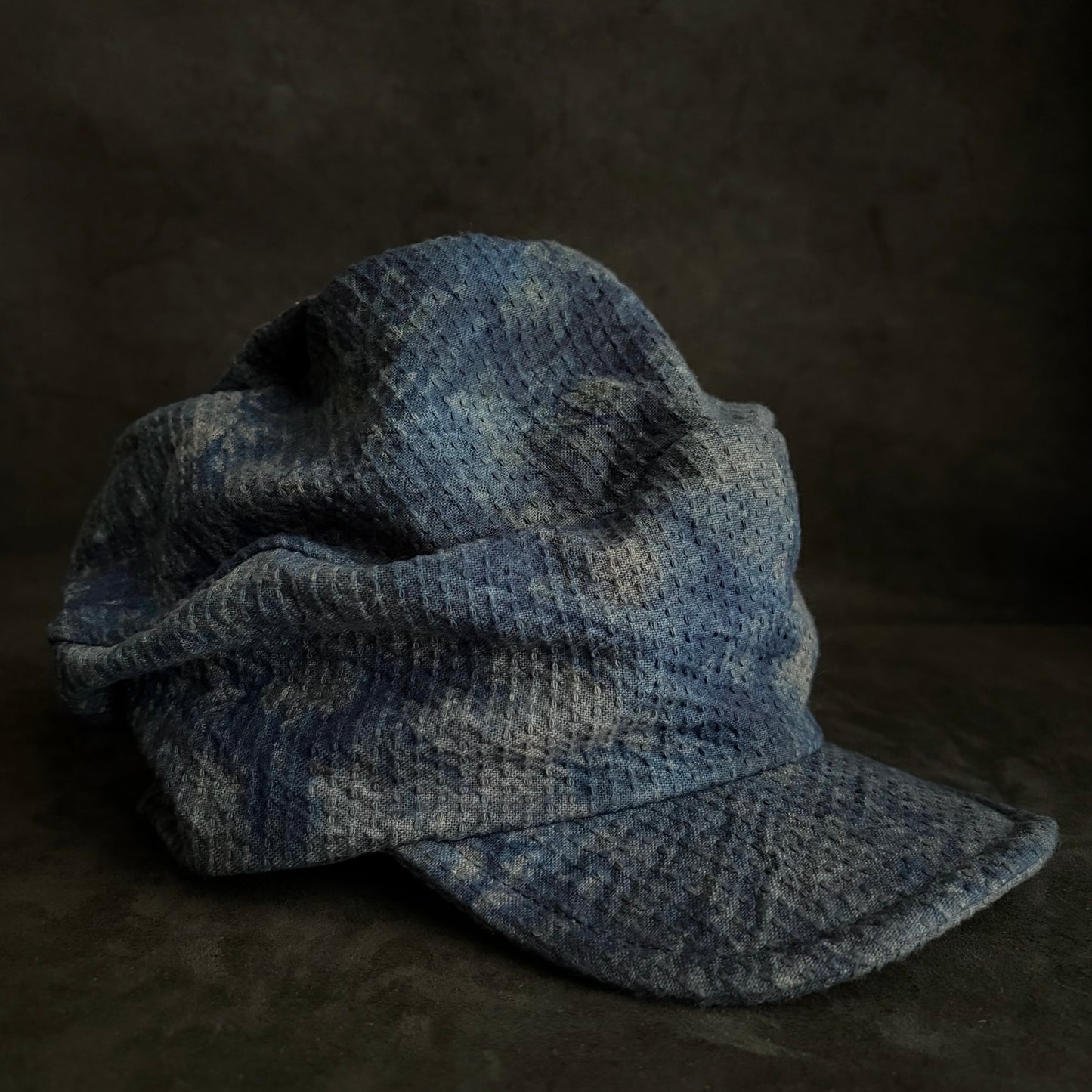Unevenness dark indigo sashiko turn cap