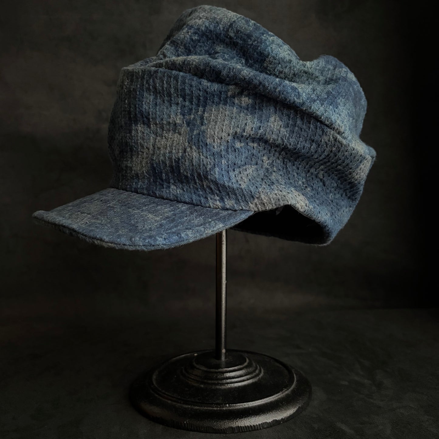 Unevenness dark indigo sashiko turn cap