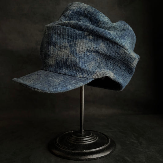 Unevenness dark indigo sashiko turn cap