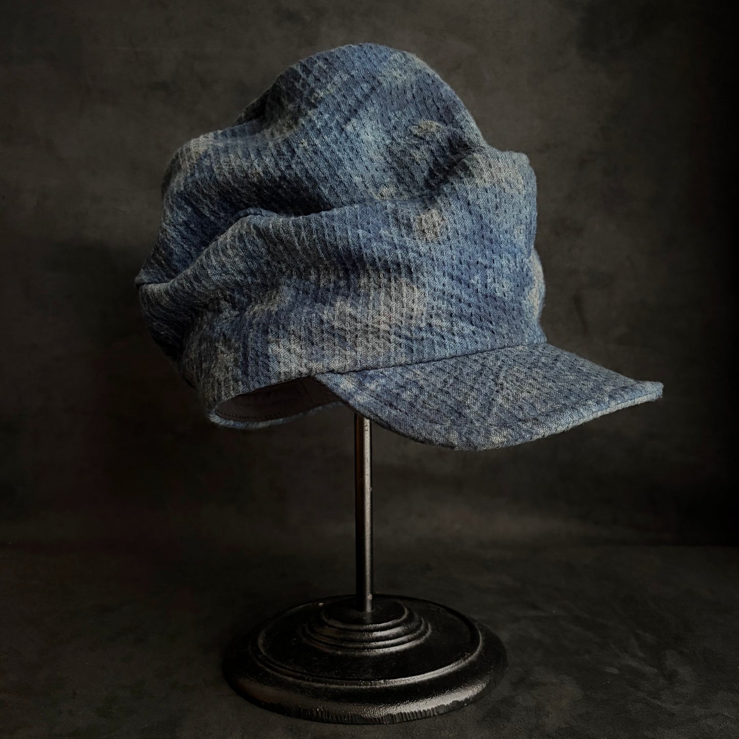 Unevenness dark indigo sashiko turn cap