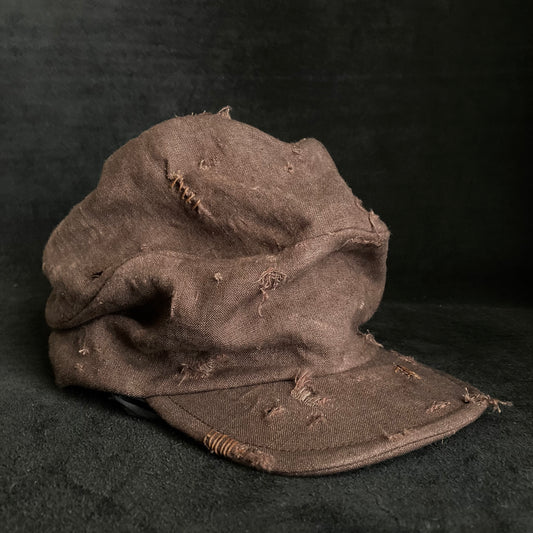 Brown linen damage turn cap (brim core)