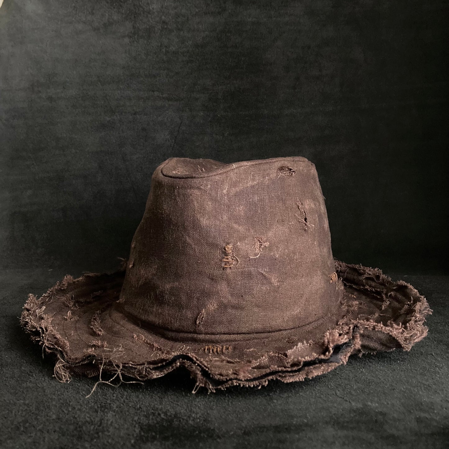Mura brown  linen damage dirt  fedora hat