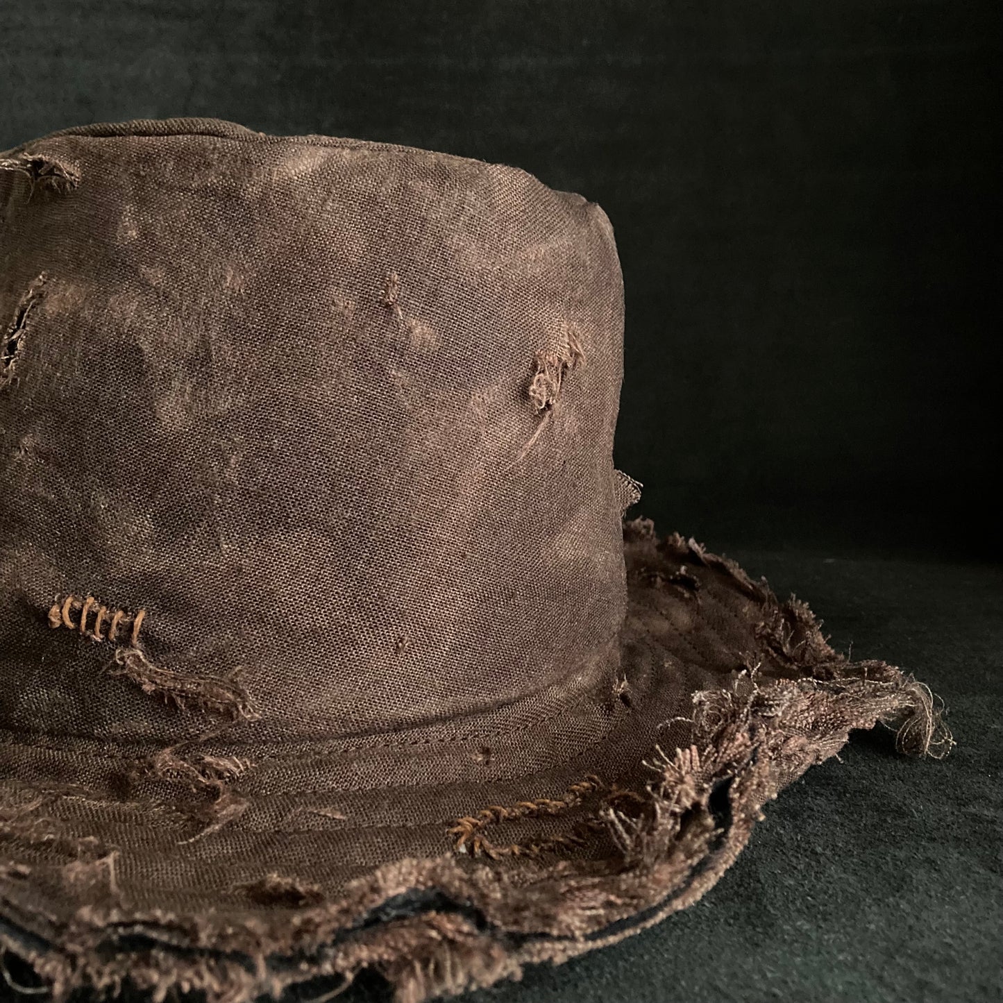 Mura brown  linen damage dirt  fedora hat