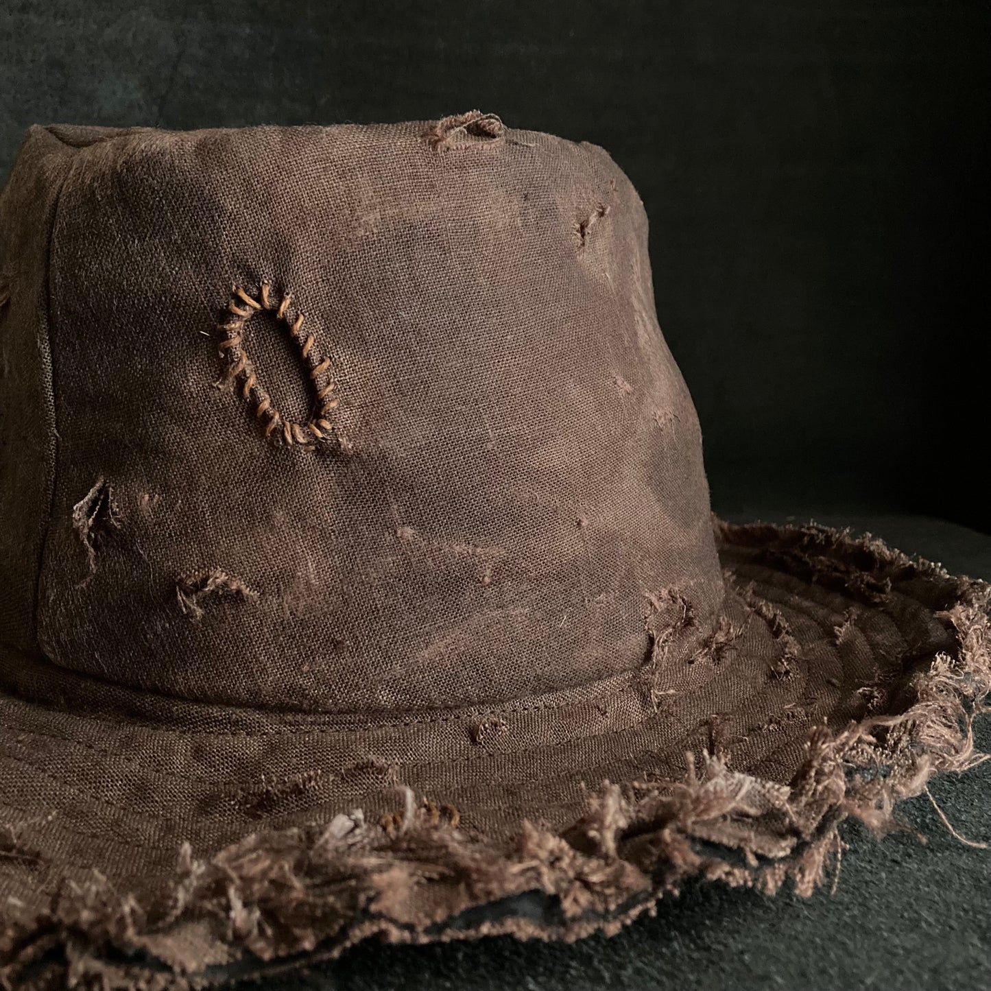 Mura brown  linen damage dirt  fedora hat
