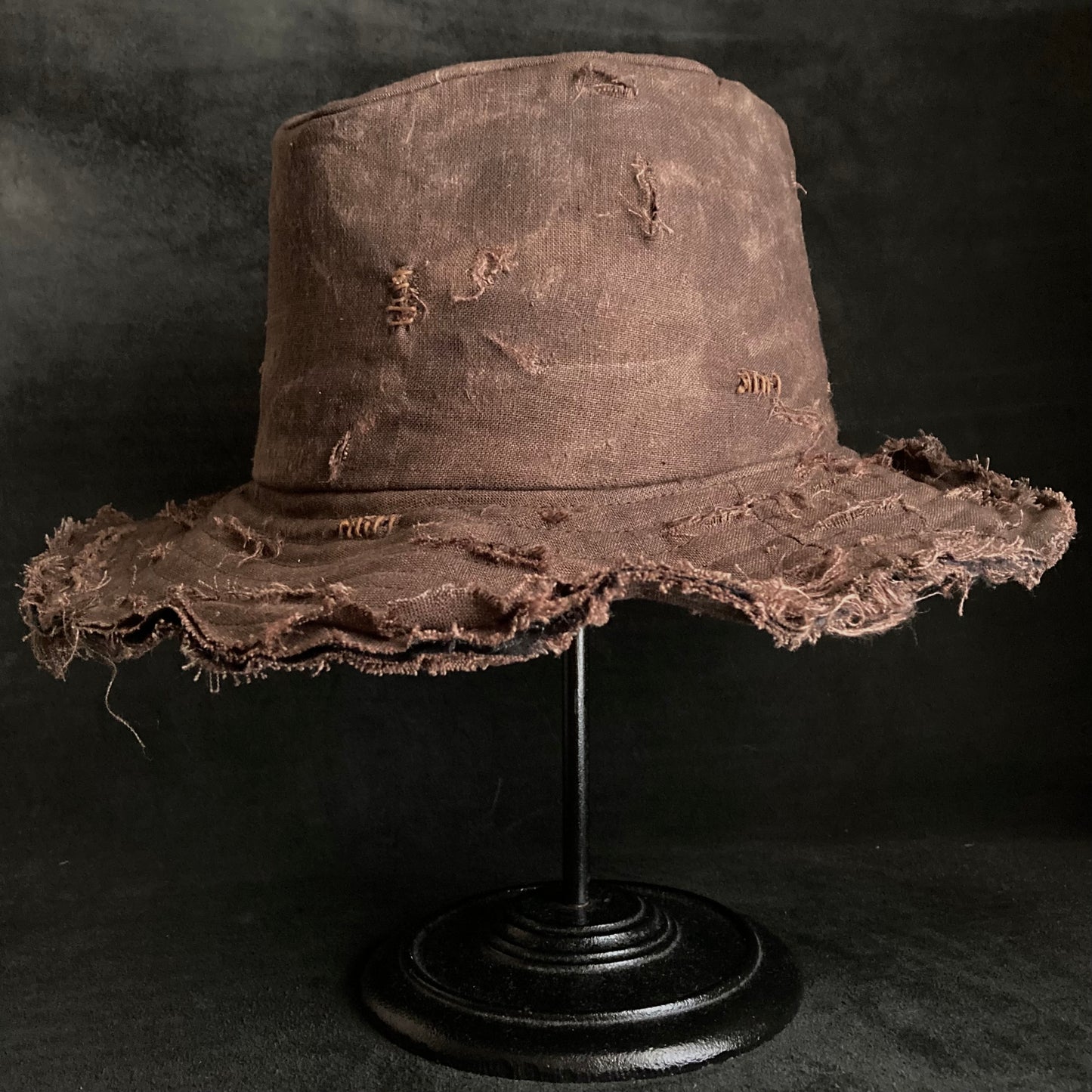 Mura brown  linen damage dirt  fedora hat