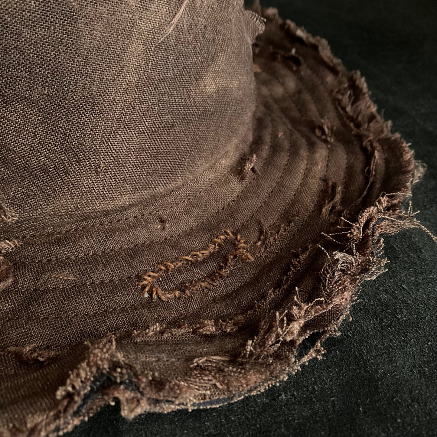 Mura brown  linen damage dirt  fedora hat