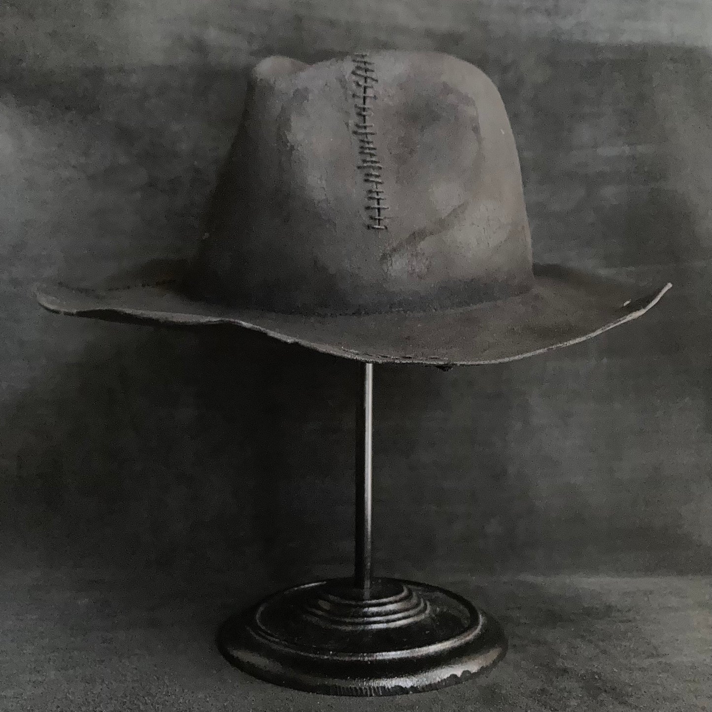 Charcoal wax stitch fedora hat