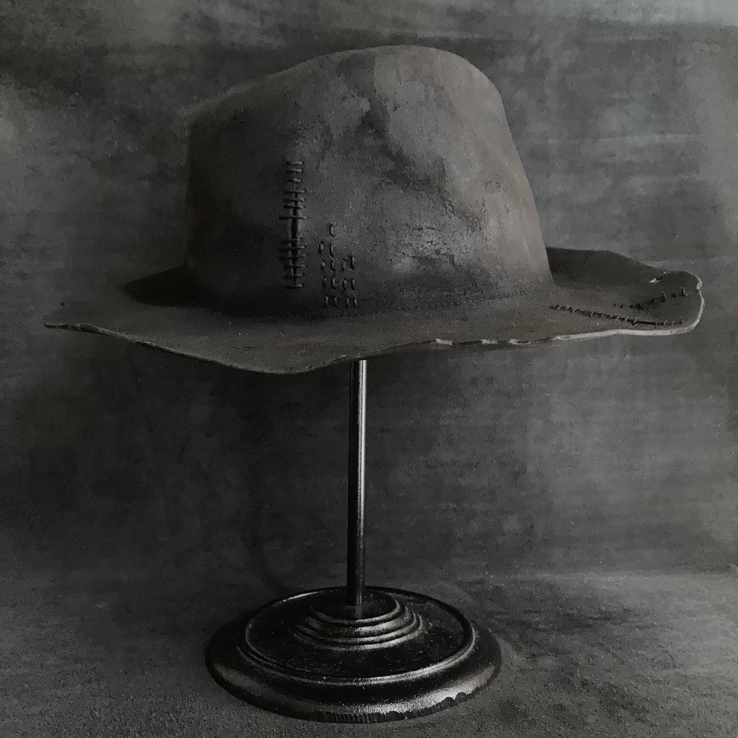 Charcoal wax stitch fedora hat