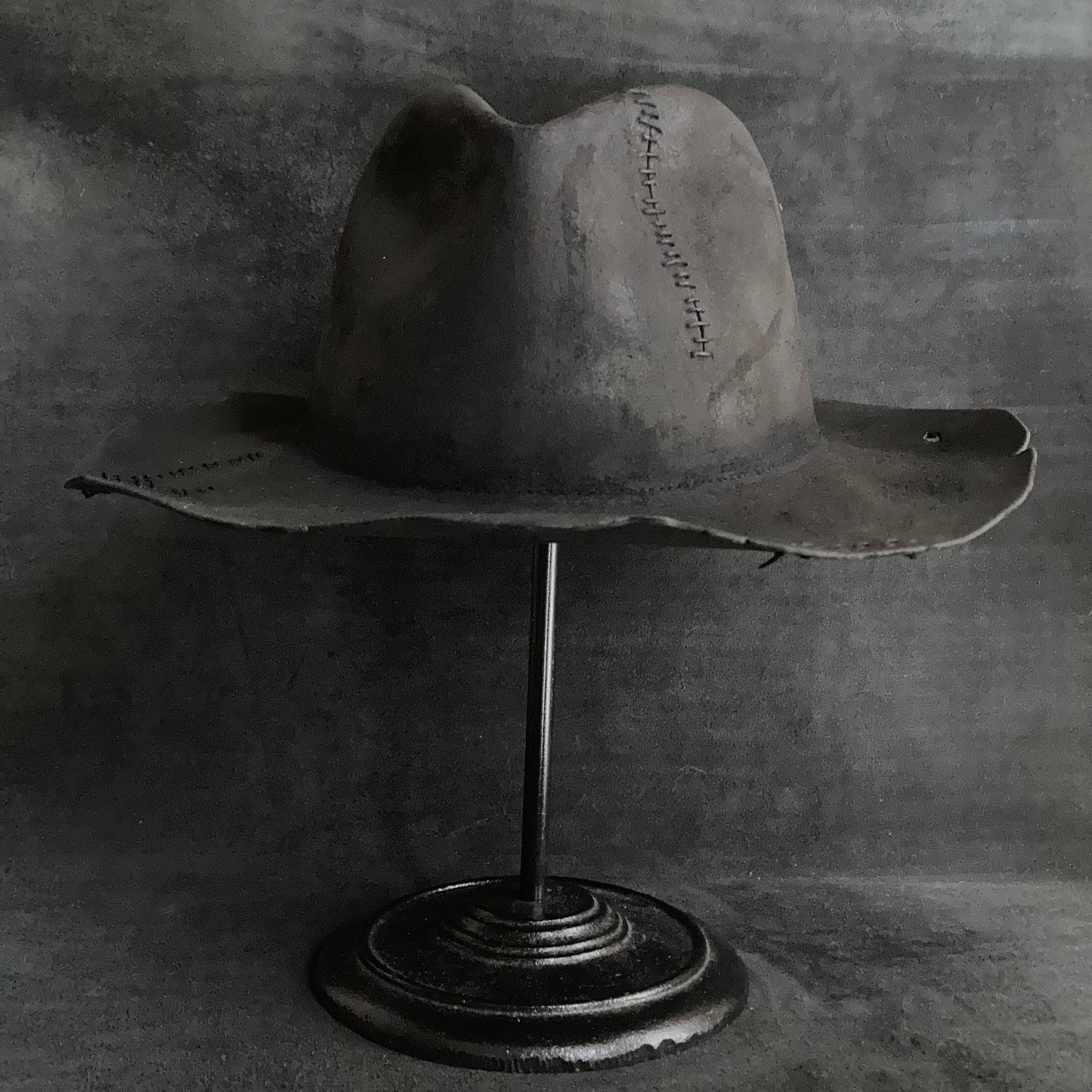 Charcoal wax stitch fedora hat