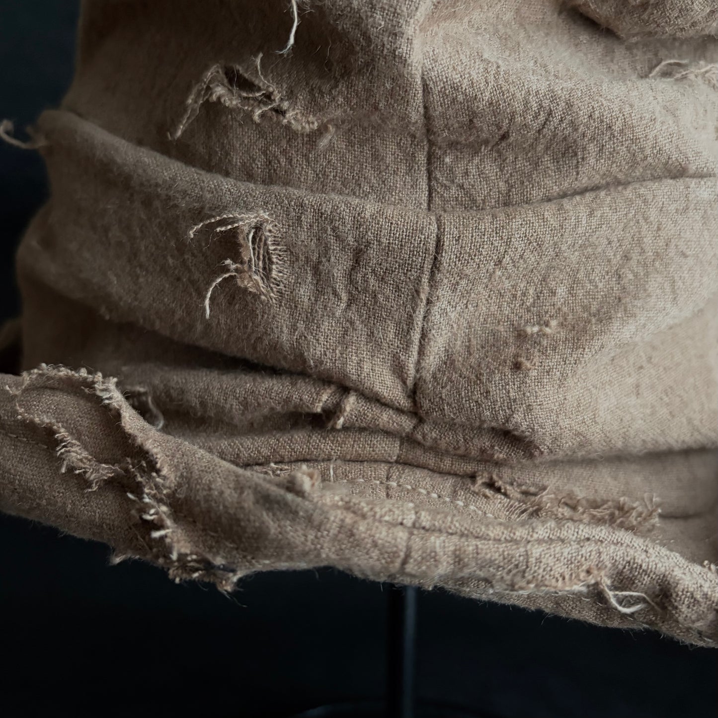 Raw light brown linen damage turn bucket hat