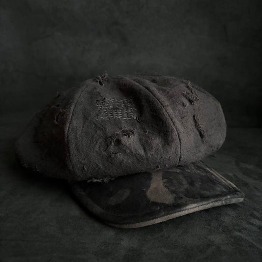 Big volume brown/black dyed waxed stitch damage  casquette