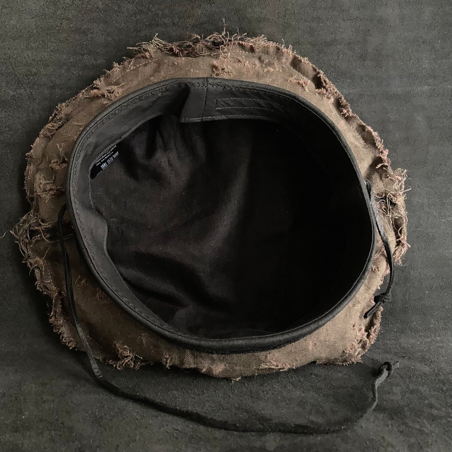 Back side brown khaki linen leather strap beret