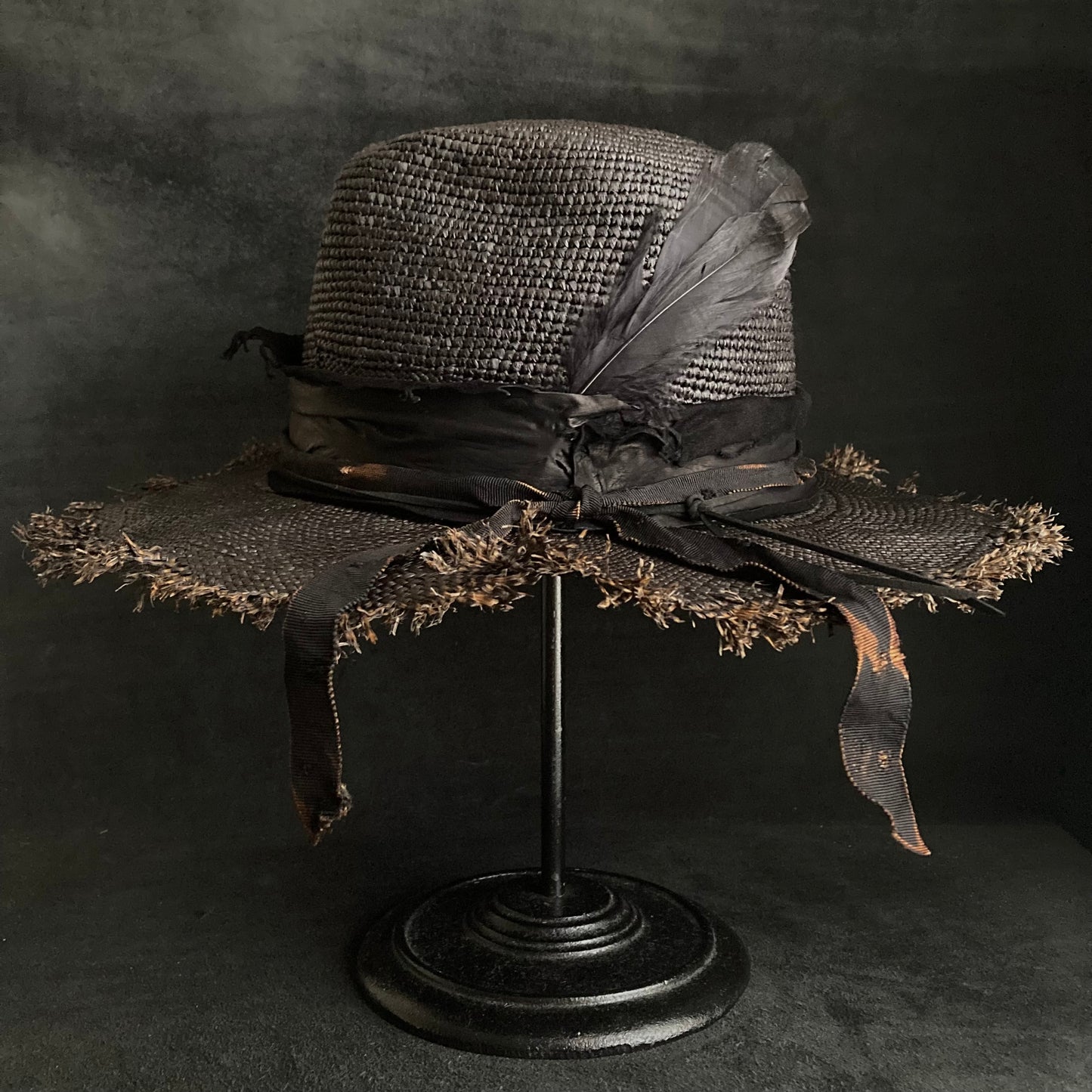Jet black feather fedora panama