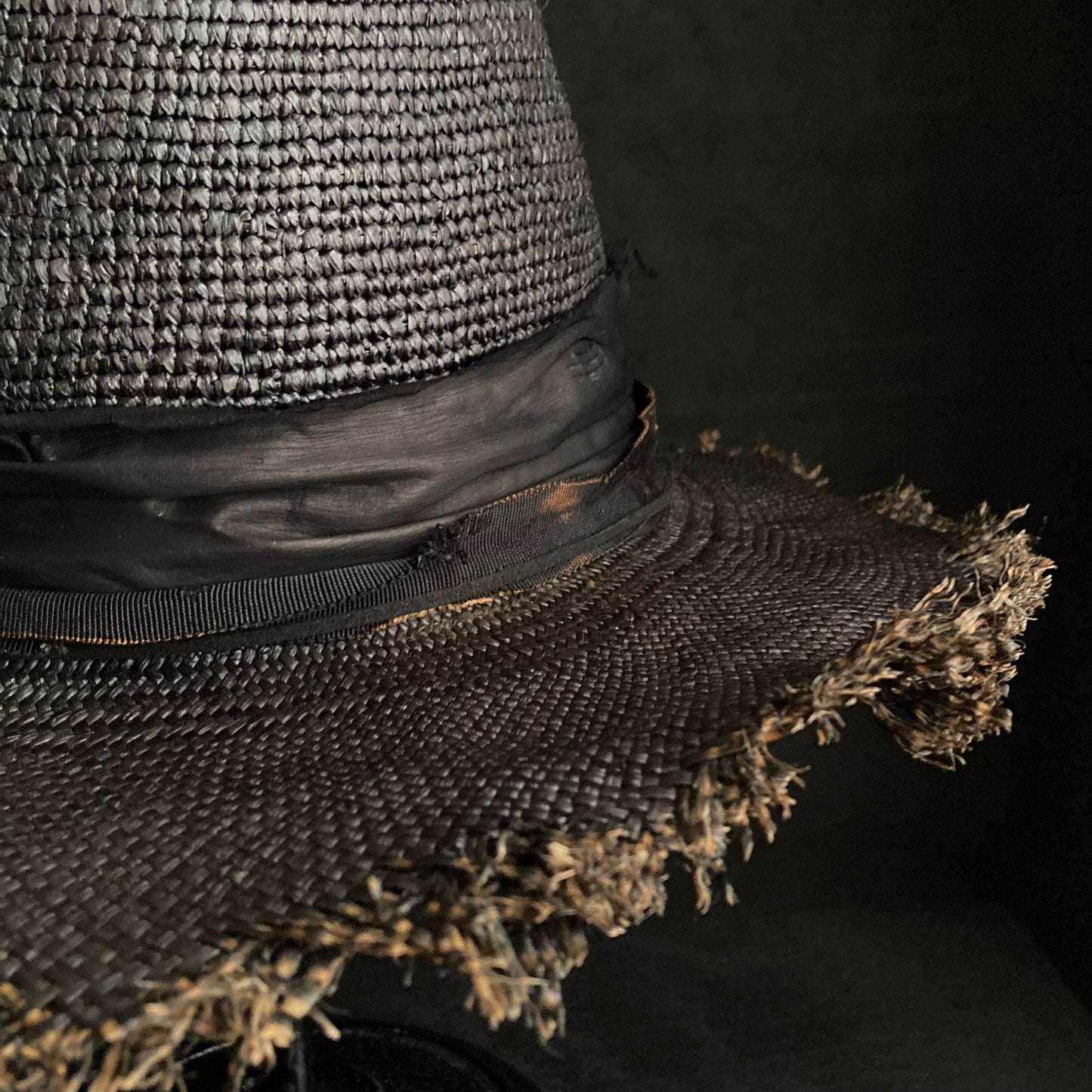 Jet black feather fedora panama