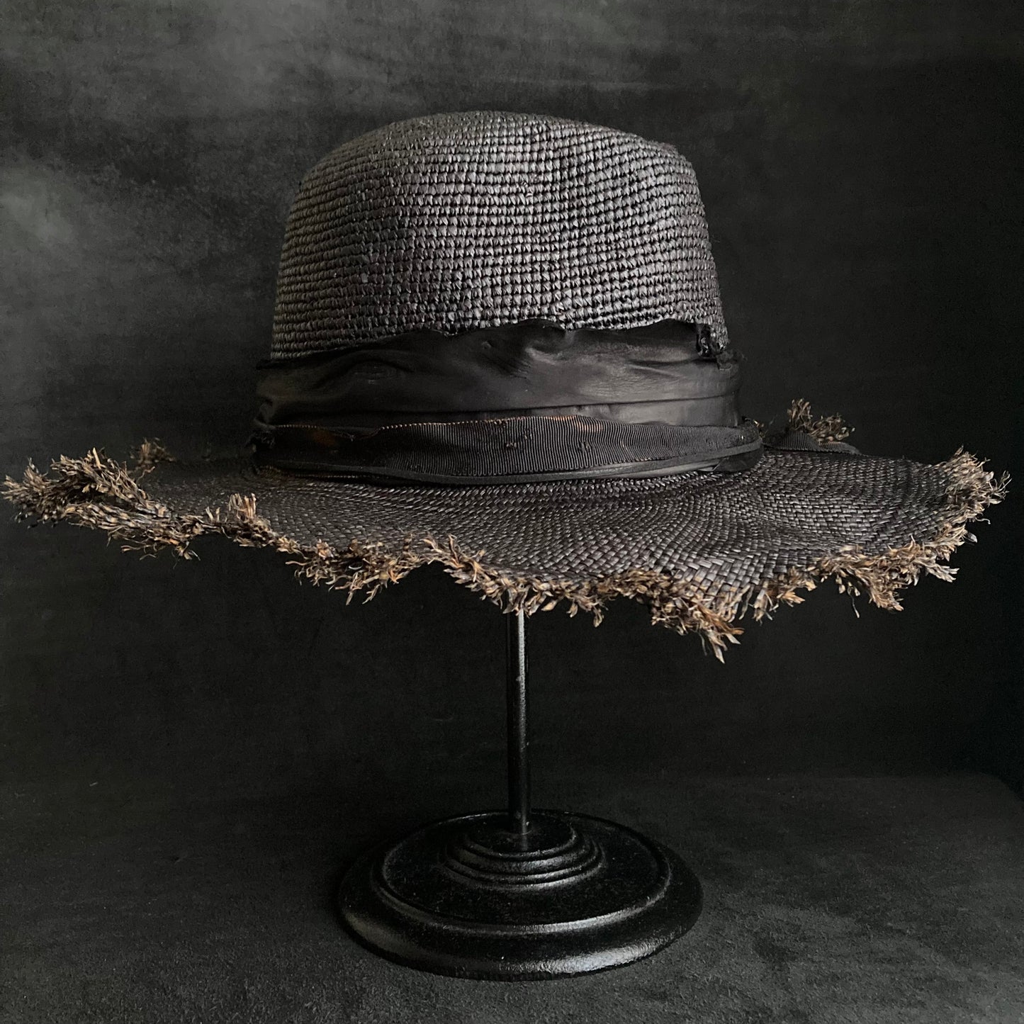 Jet black feather fedora panama
