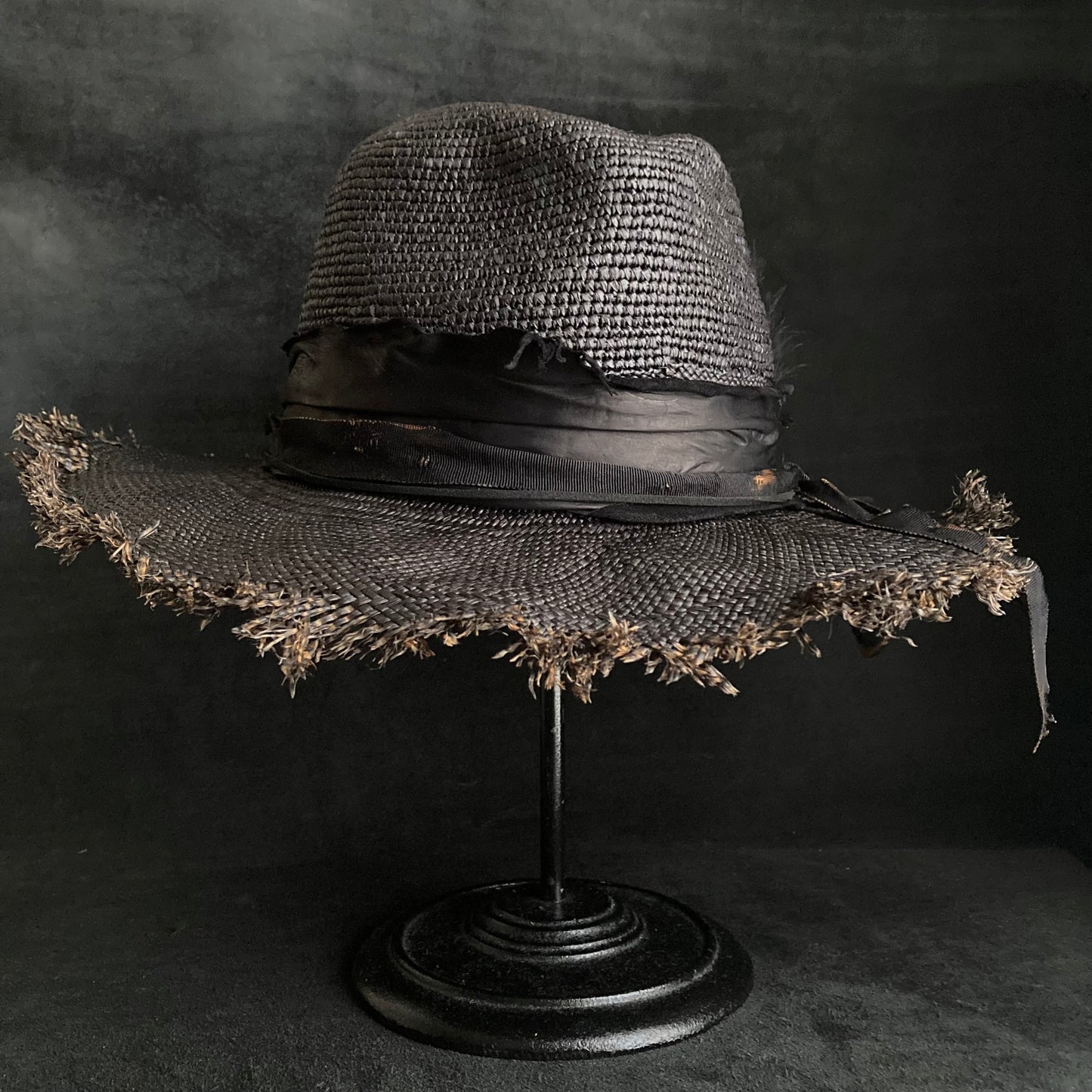 Jet black feather fedora panama