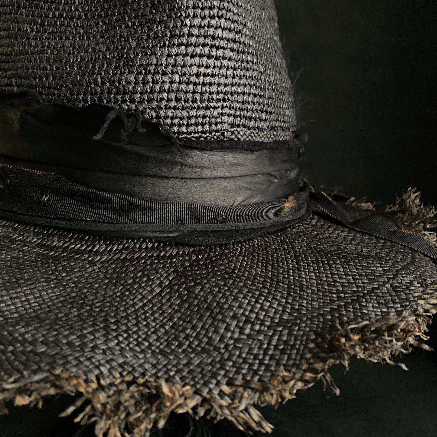 Jet black feather fedora panama