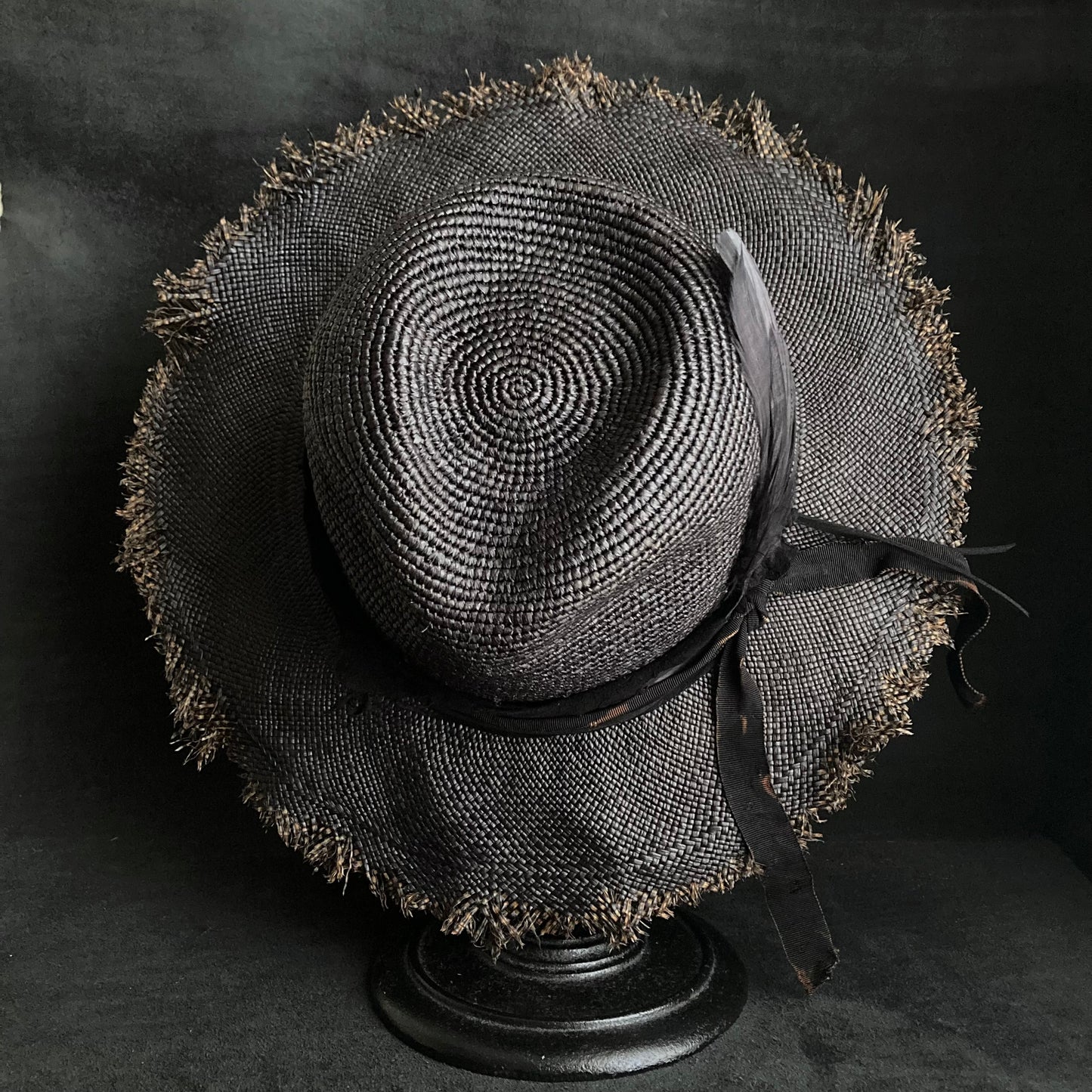 Jet black feather fedora panama