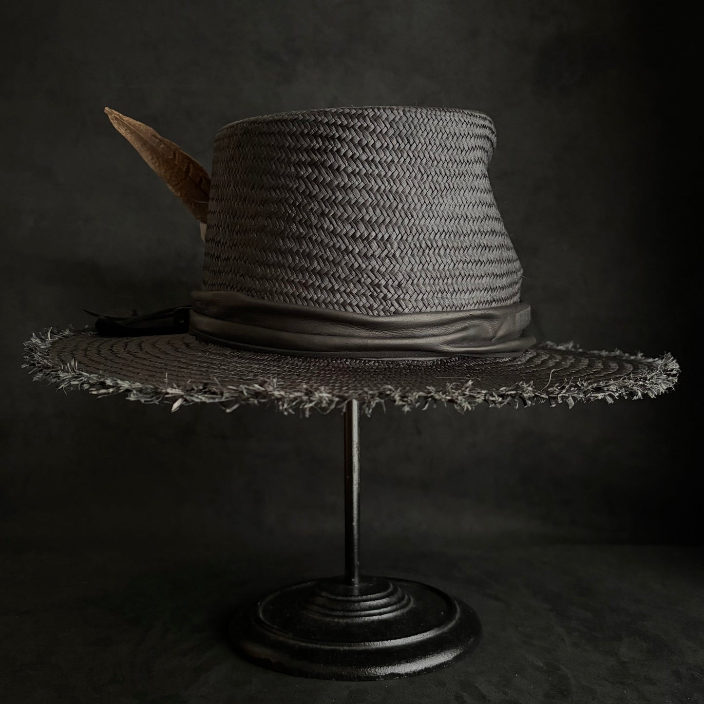 Stray black fedora panama hat